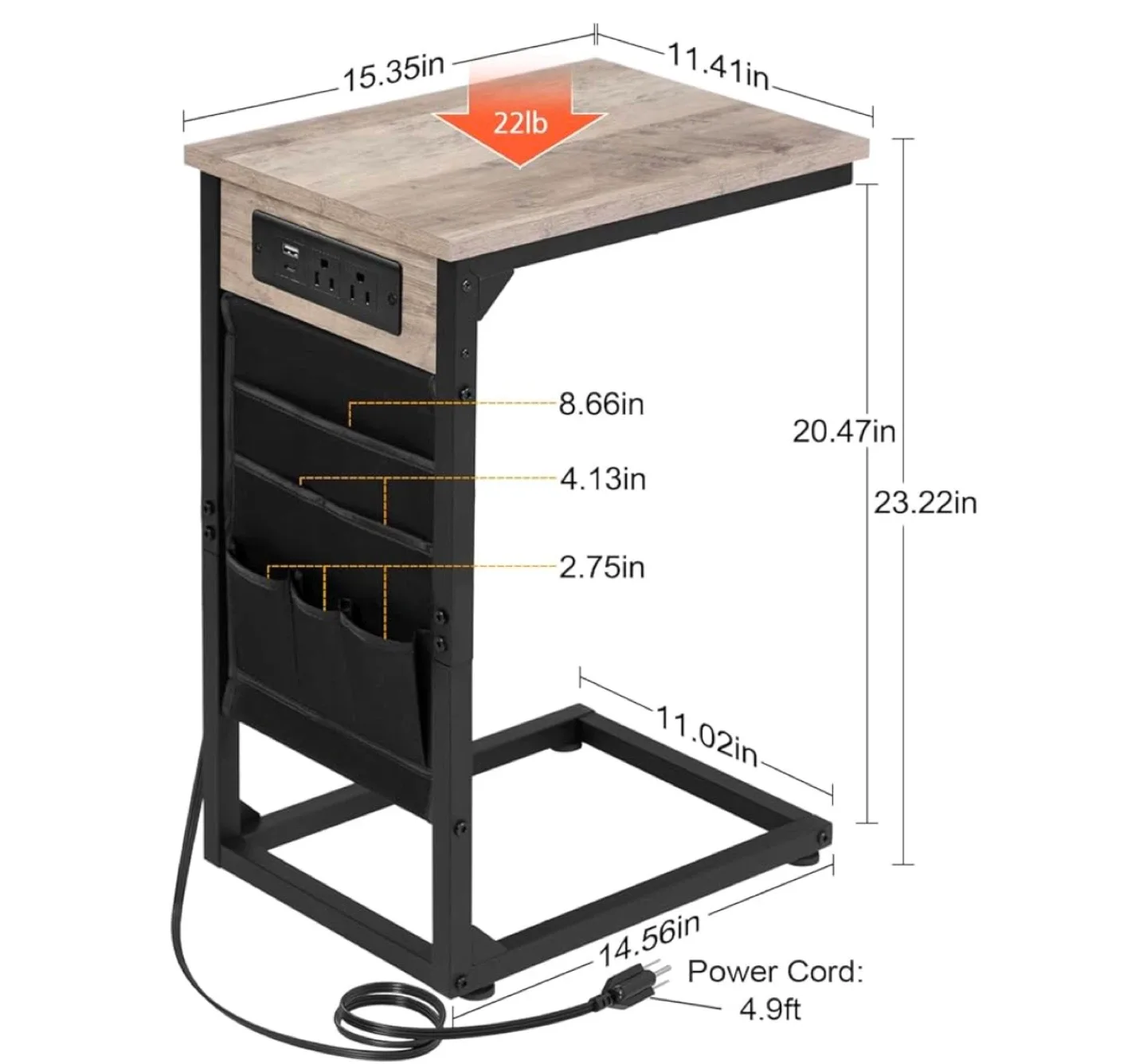 C Shaped Side Table with Charging Station set of 2 ( brandnew) image indicator(9)
