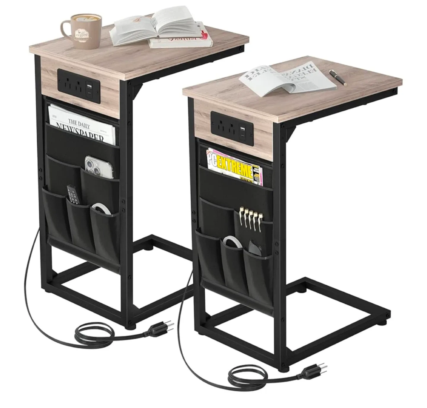 C Shaped Side Table with Charging Station set of 2 ( brandnew) image indicator(8)