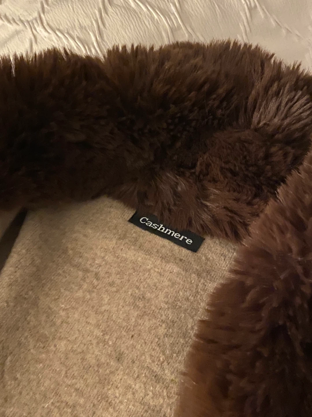 Brown Cashmere Cape with Faux Fur Trim - photo 3