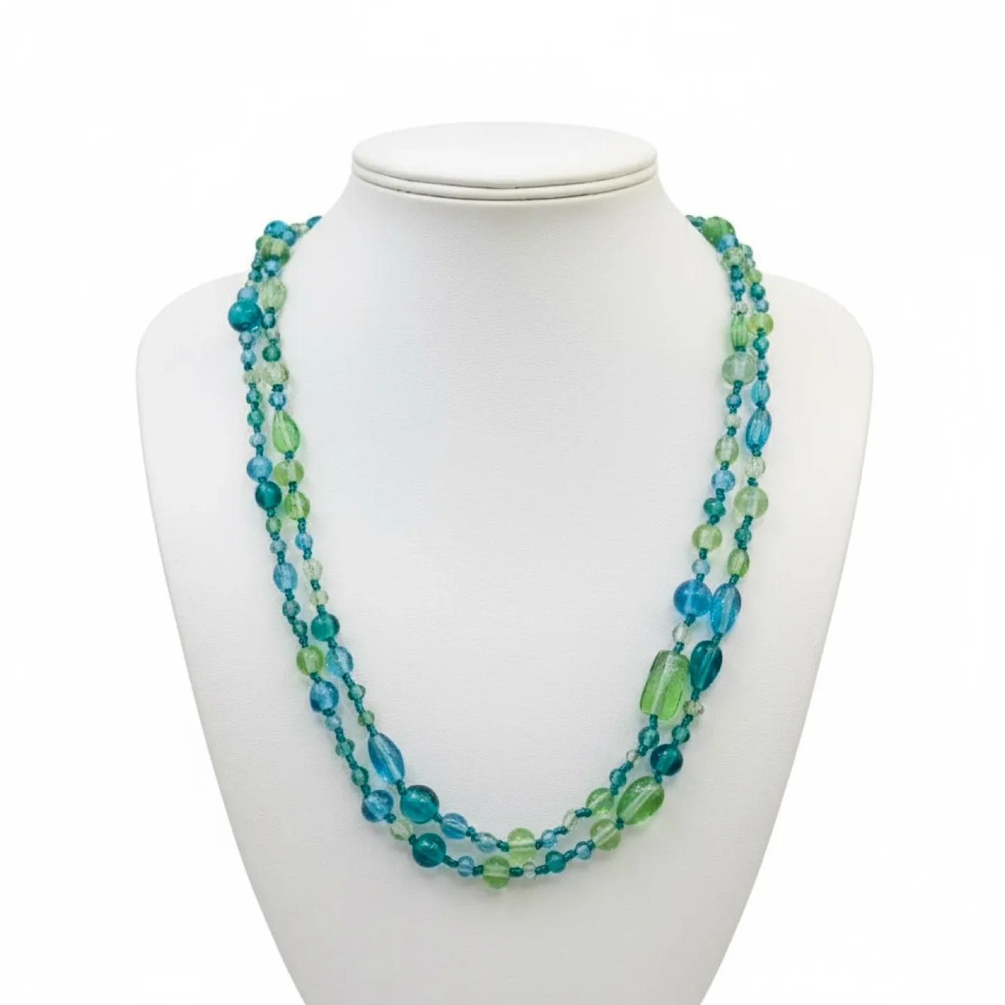 Vintage Blue Beaded Station Necklace (Boho, Retro) thumbnail