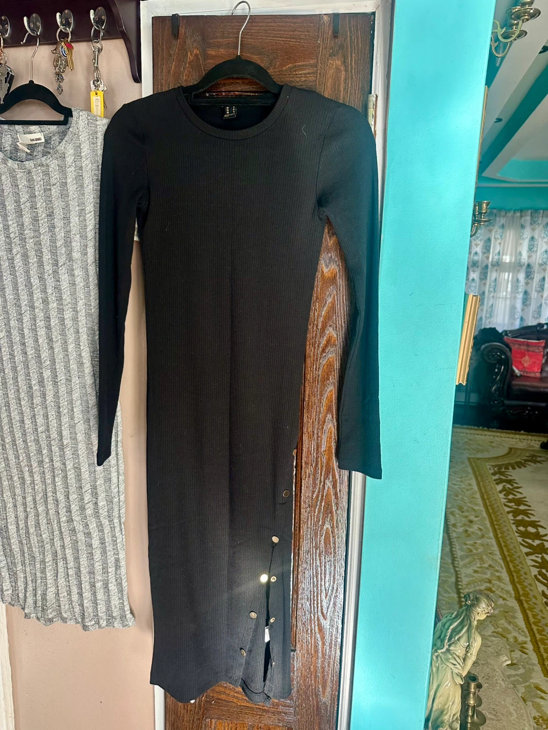 Lot of 2 ribbed dresses in grey and black size small - photo 2