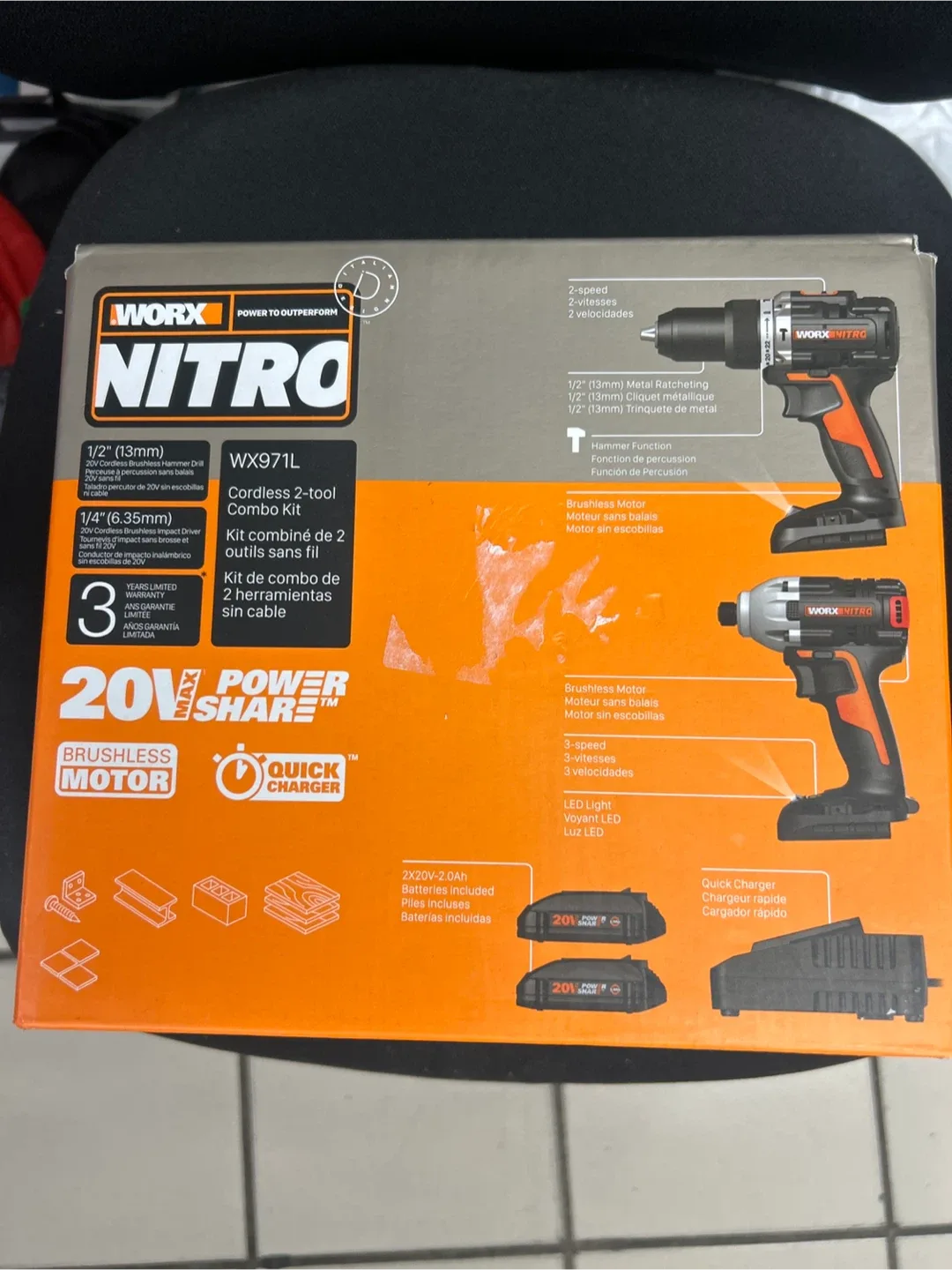 Worx Nitro WX971L Cordless 2-Tool Combo Kit - New