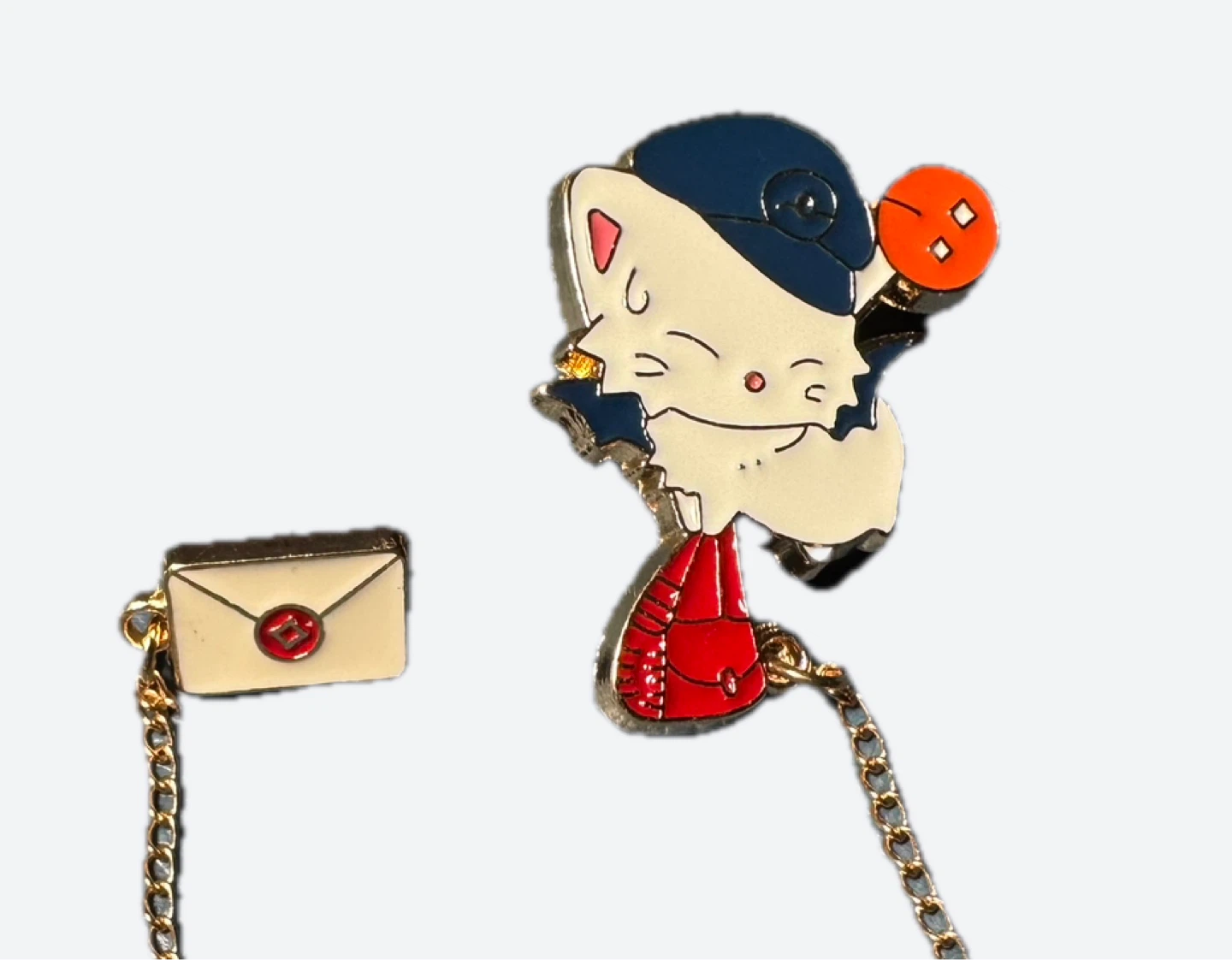 Cute Cat Mail Enamel Pin with Chain - photo 2