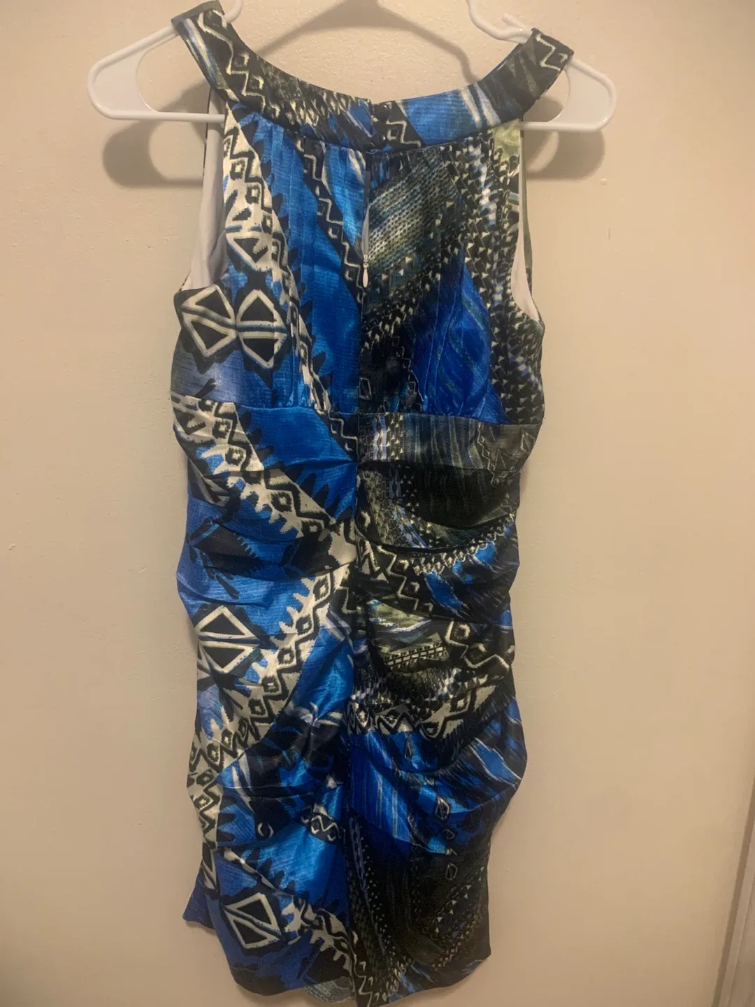 Blue Patterned Sleeveless Dress image indicator(3)