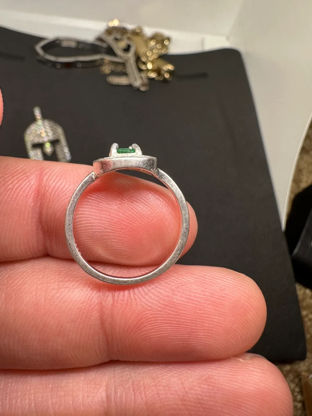 Emerald & white zirconia sterling silver ring image indicator(2)