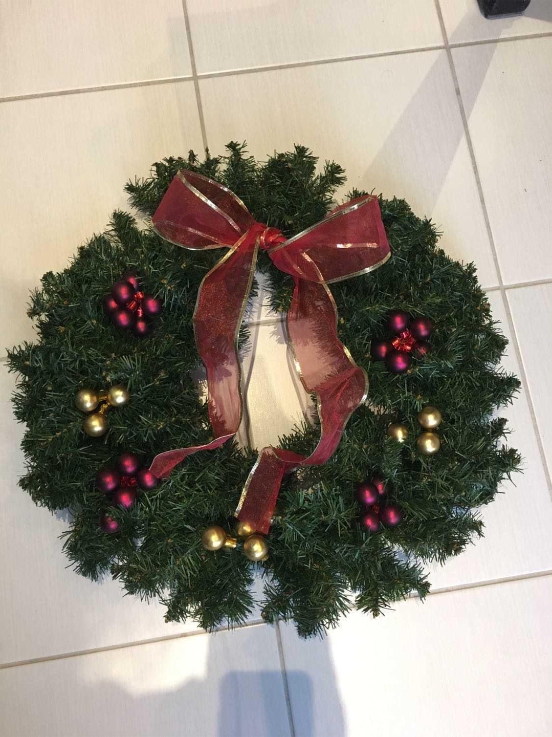 Christmas Wreath with Red Bow & Ornaments