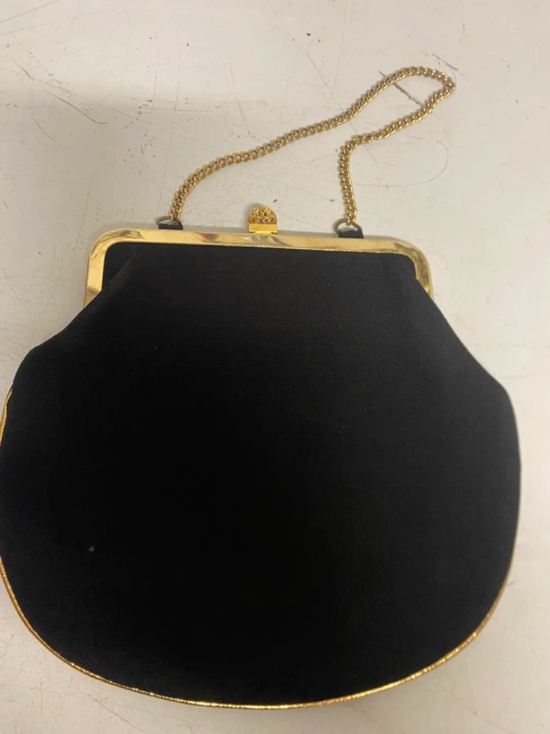 Vintage Black Velvet Petite Bead Evening Bag with Gold Chain image indicator(2)