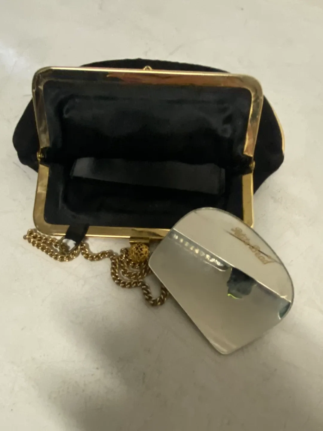 Vintage Black Velvet Petite Bead Evening Bag with Gold Chain image indicator(3)