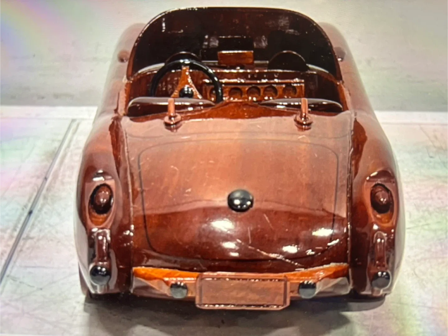 Handcrafted Wooden Mahogany Corvette Model with rolling wheels image indicator(3)