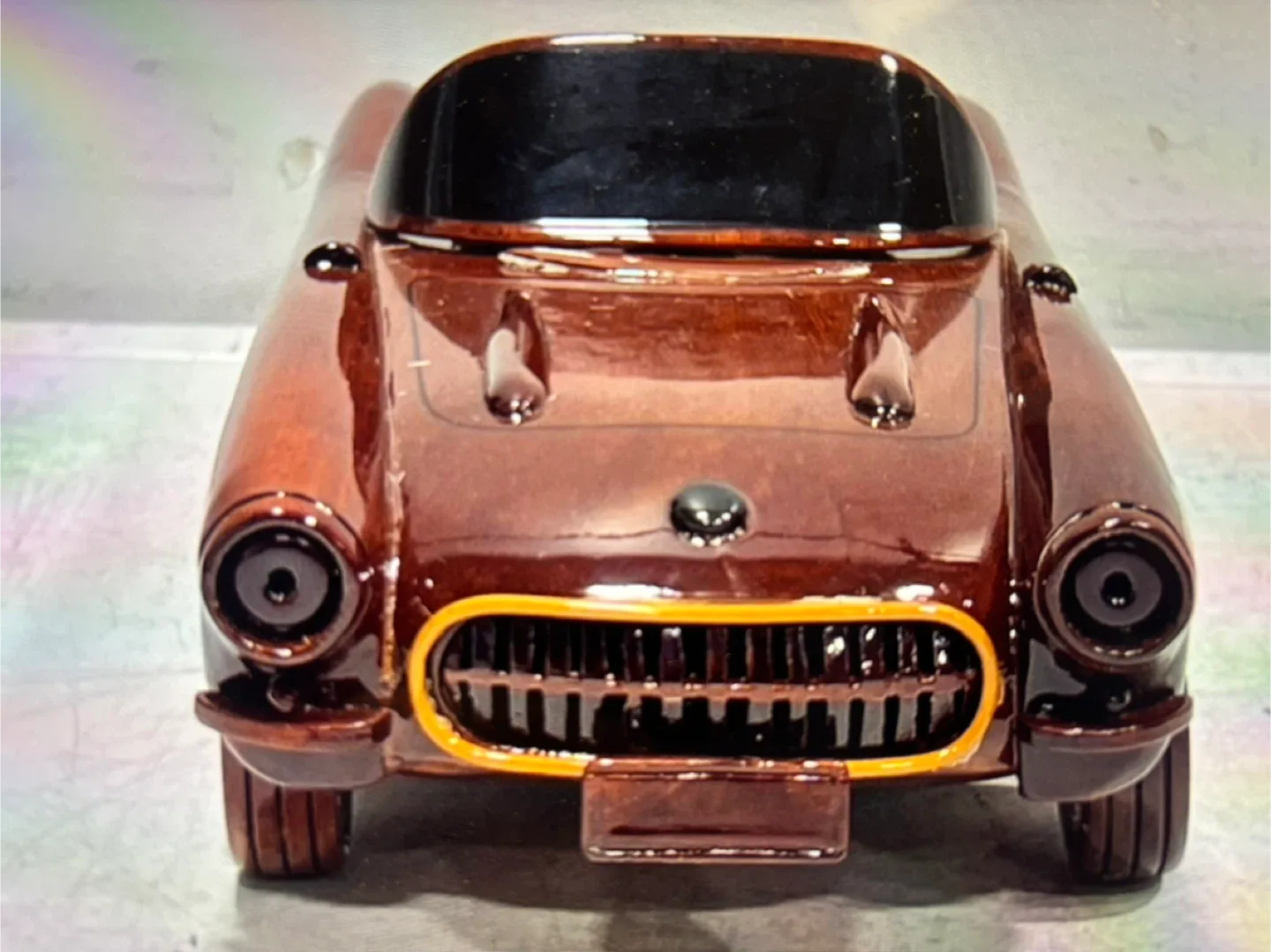 Handcrafted Wooden Mahogany Corvette Model with rolling wheels image indicator(4)