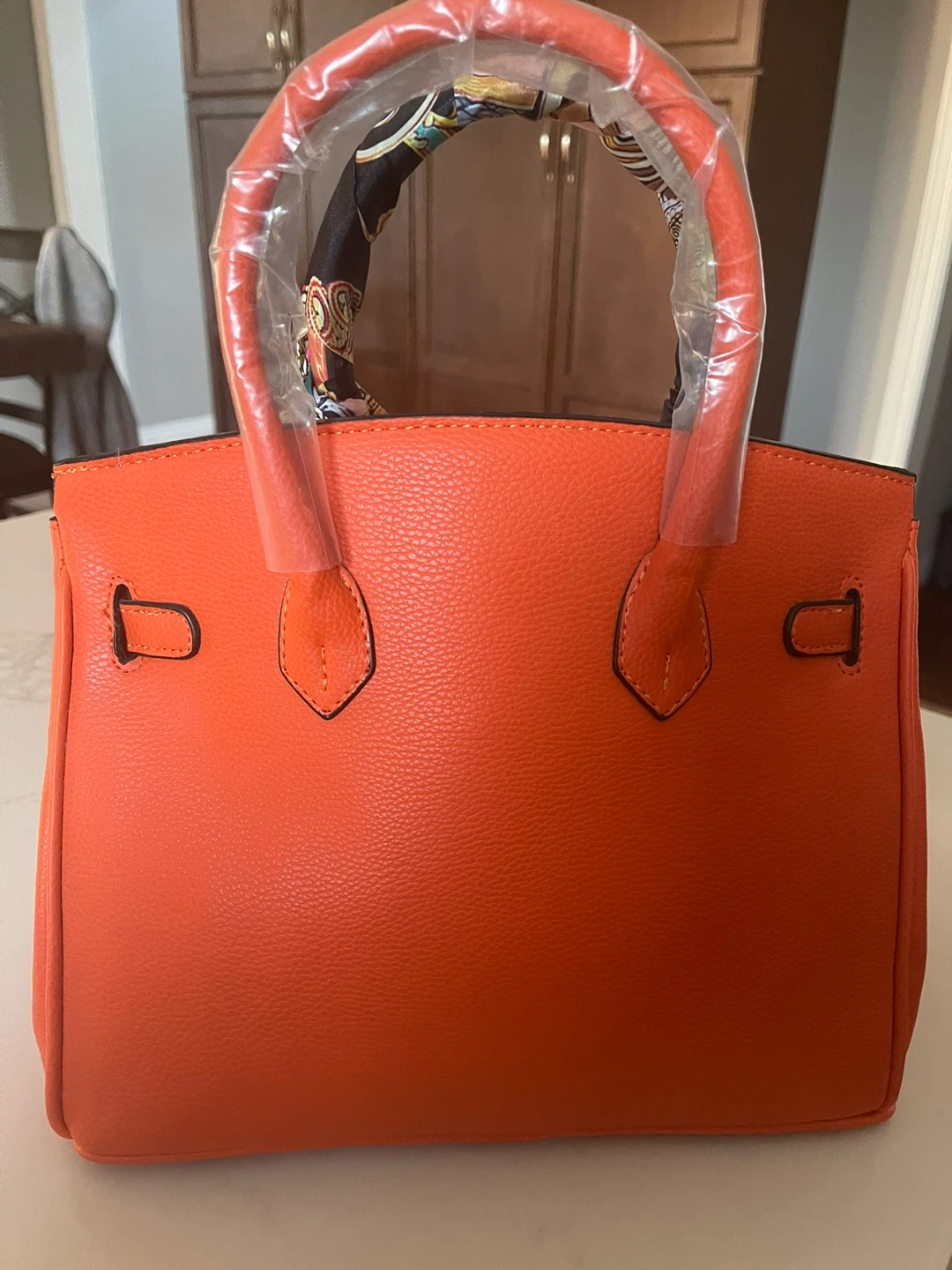 Orange Handbag with Scarf Accent - photo 3