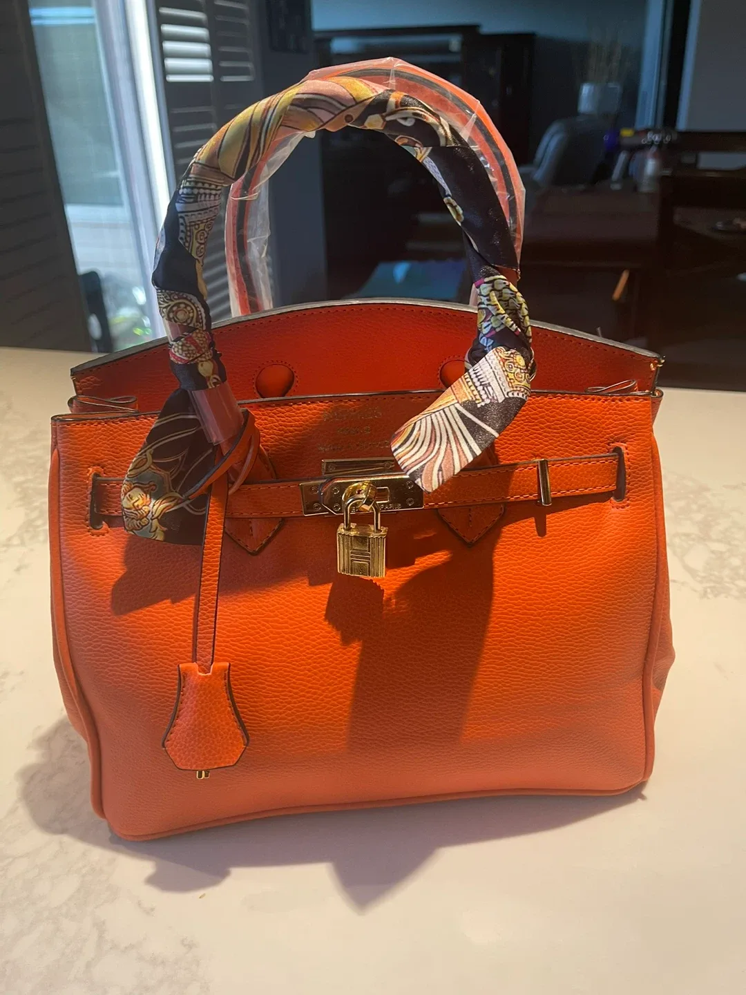 Orange Handbag with Scarf Accent image indicator(2)