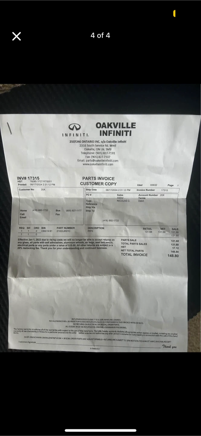 Infiniti Coolant Pipe - photo 4