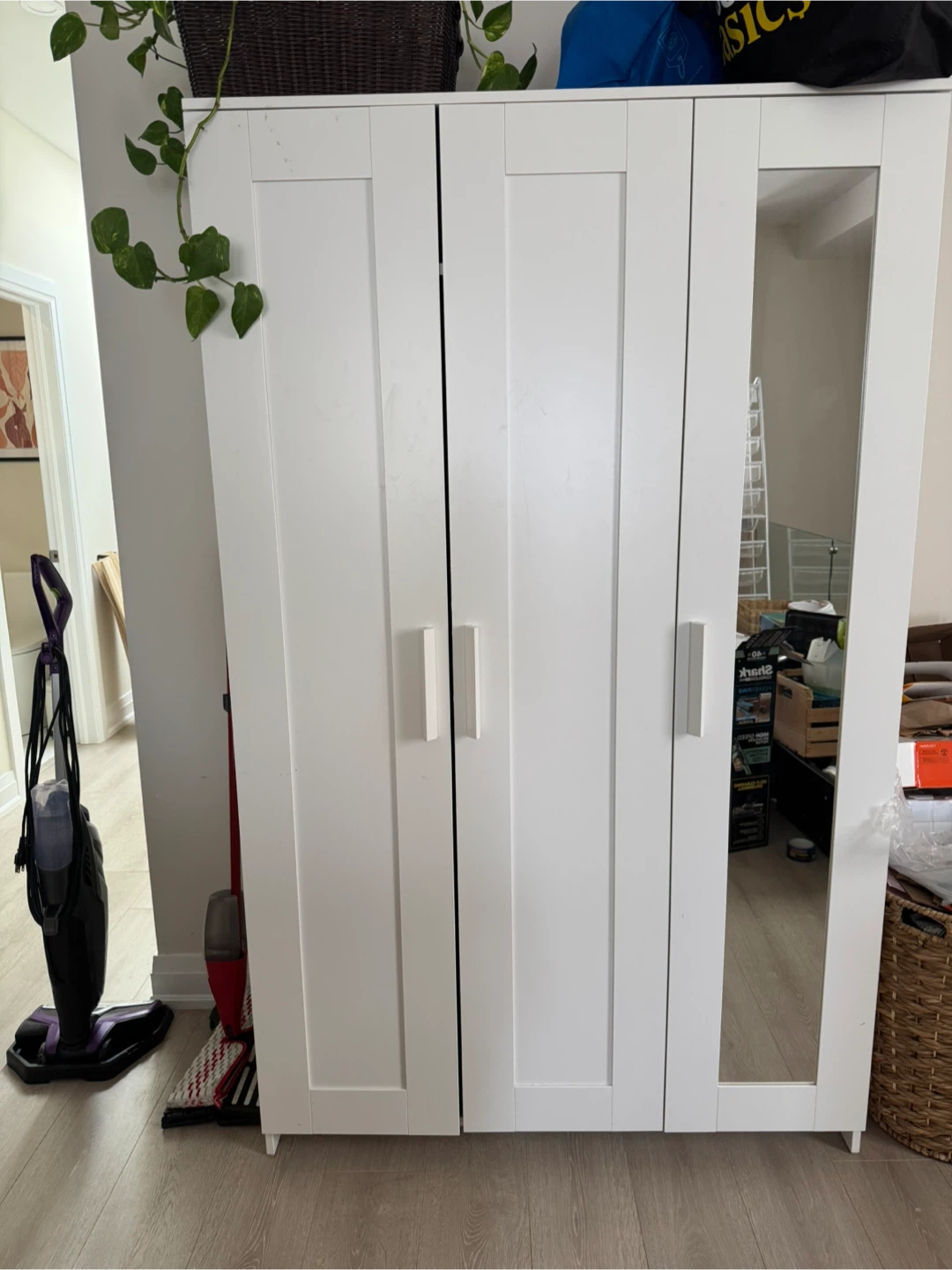 White Ikea Brimnes Wardrobe with Shelves and Rail