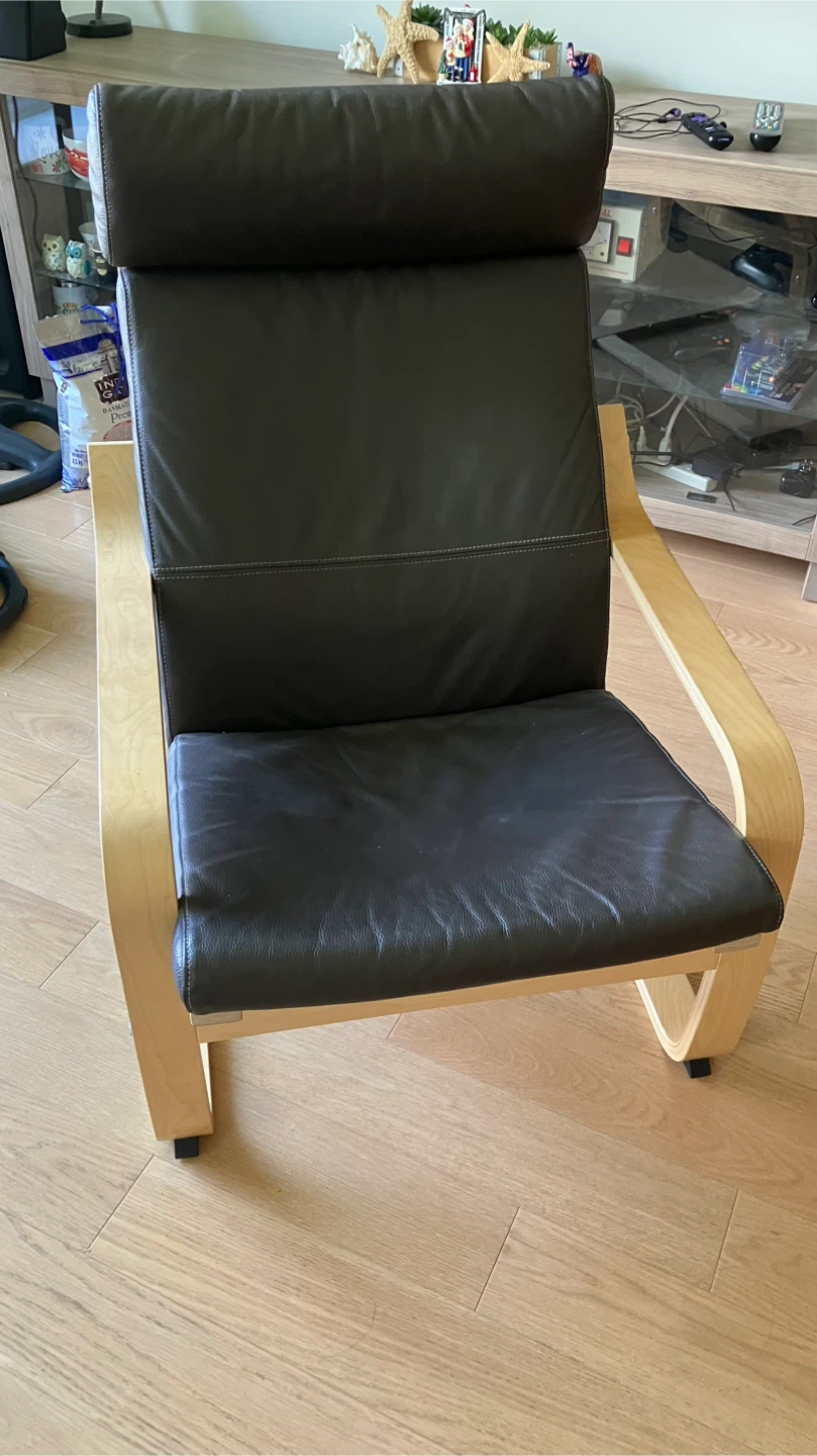 IKEA Poang Leather Chair with Footstool - Brown Leather - photo 2