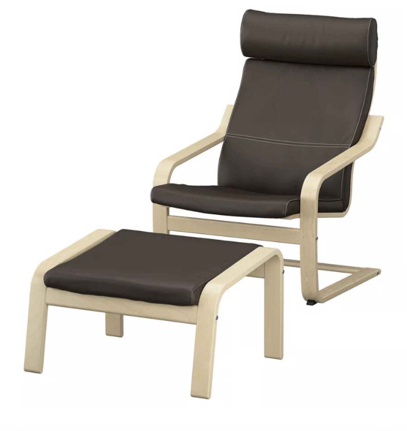 IKEA Poang Leather Chair with Footstool - Brown Leather