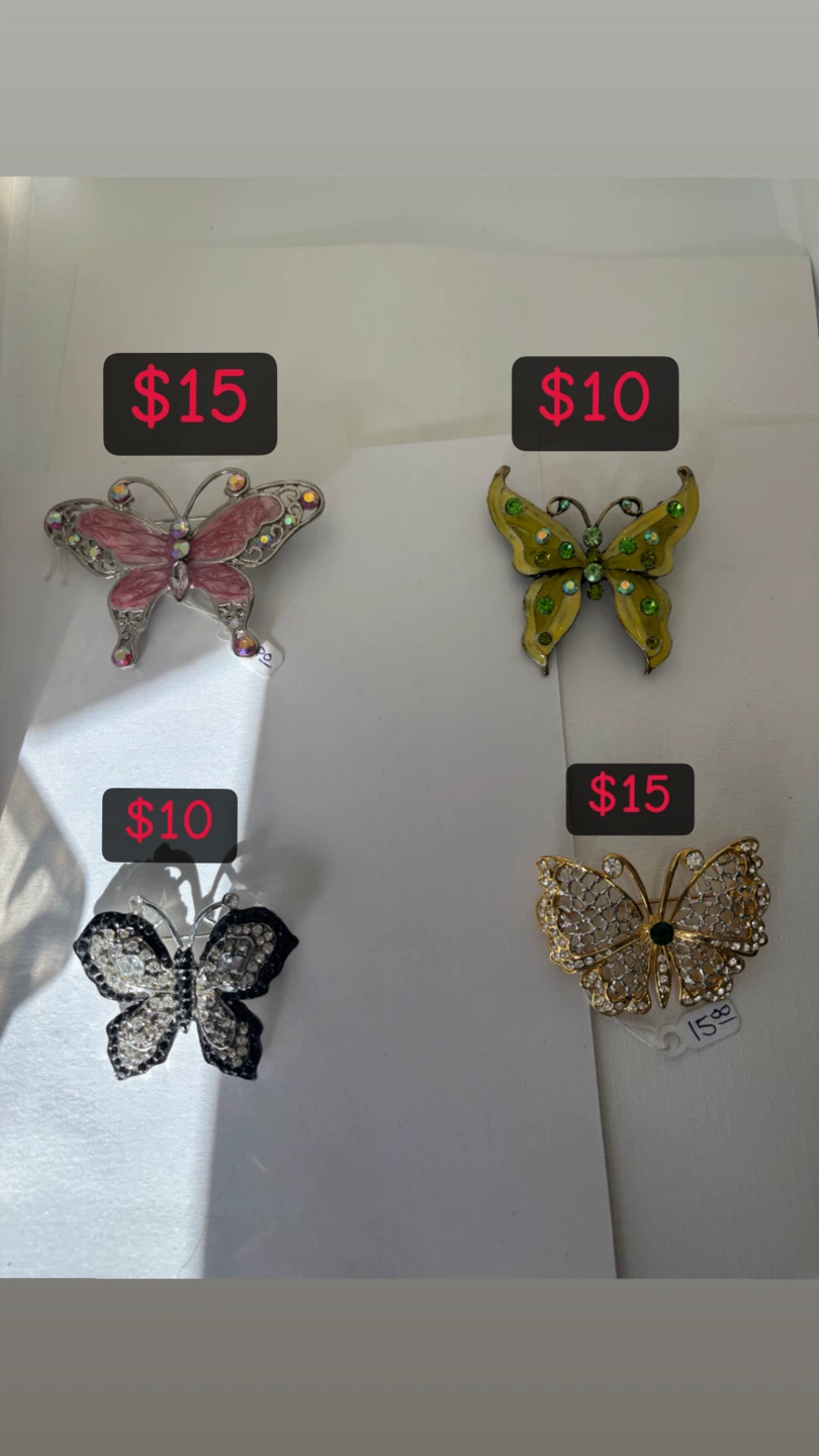 Butterfly Brooches - Pink, Yellow, Black, Gold