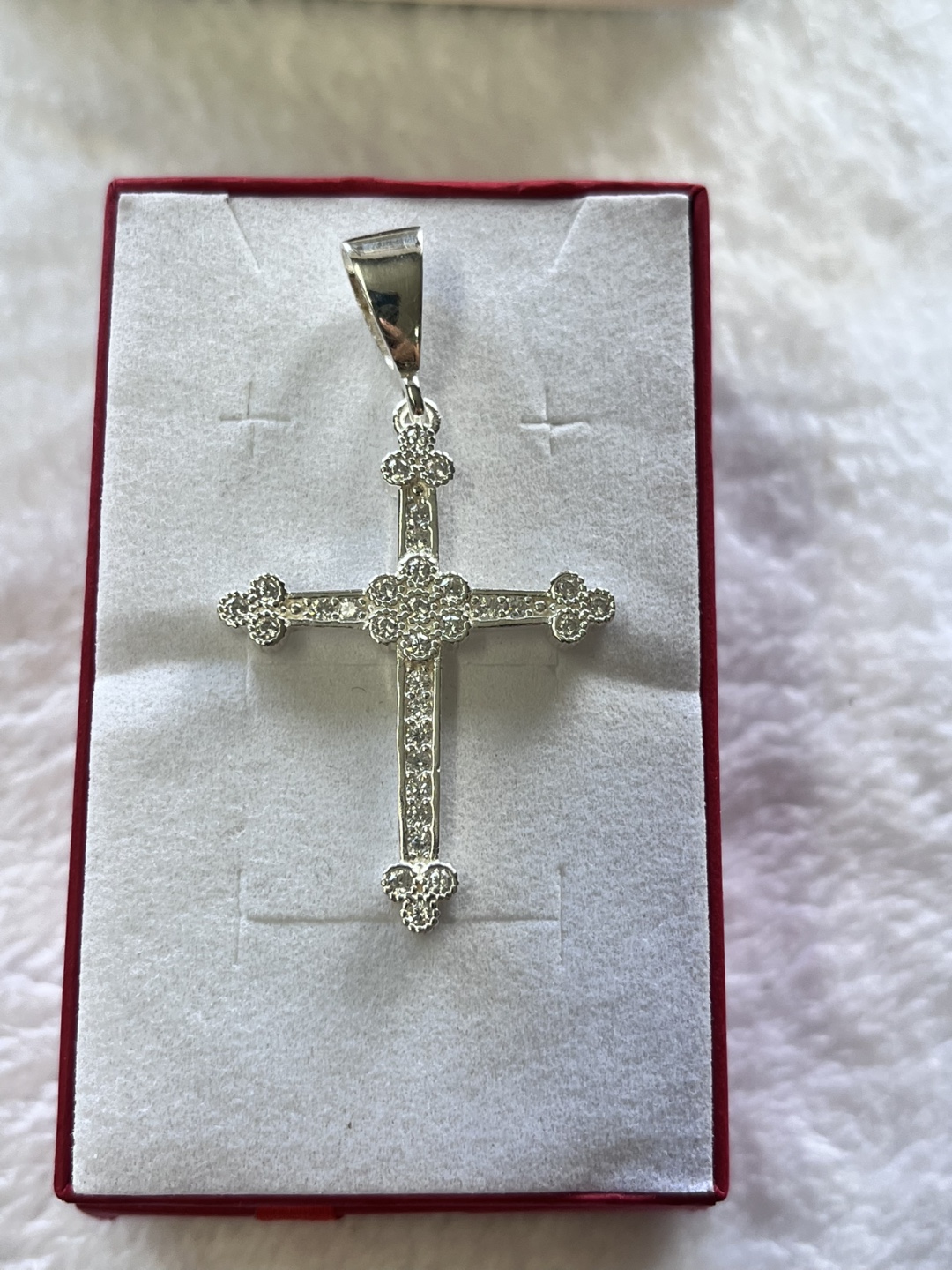 Silver Cross Pendant with Rhinestones