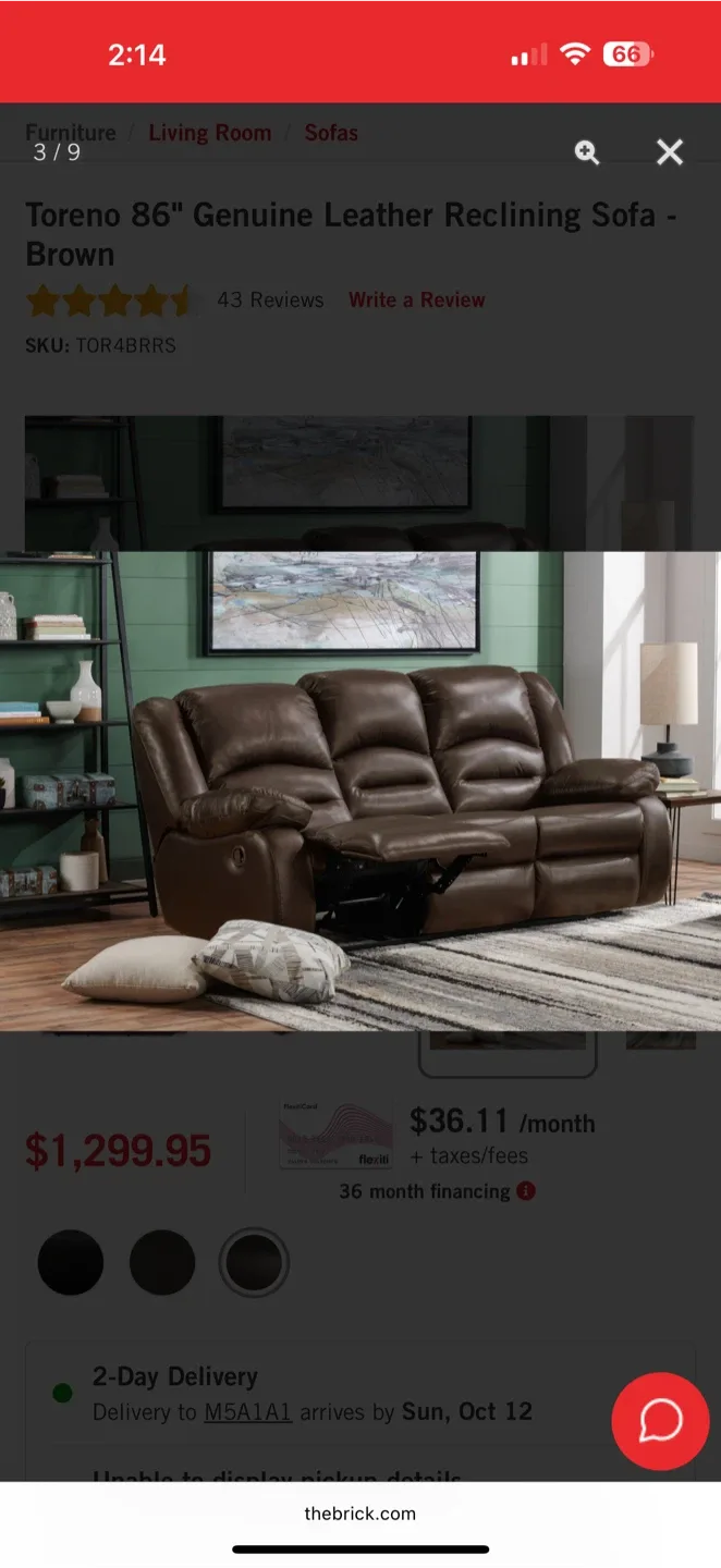 Toreno 86" Genuine Leather Reclining Sofa - Brown image indicator(2)