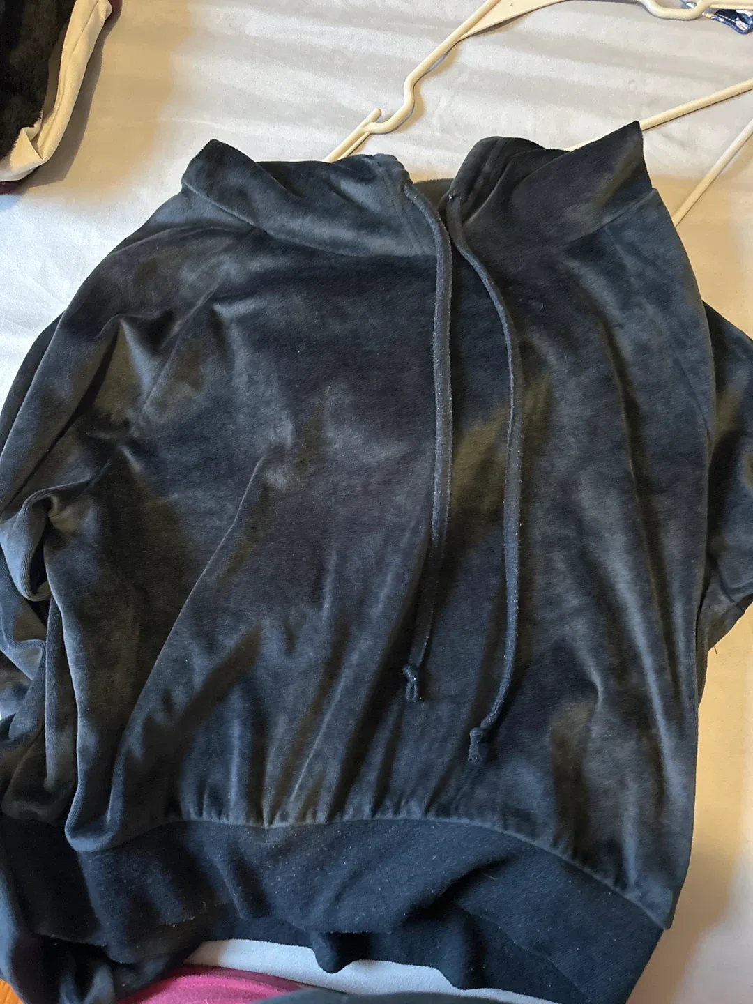 Navy blue Velvet Hoodie thumbnail