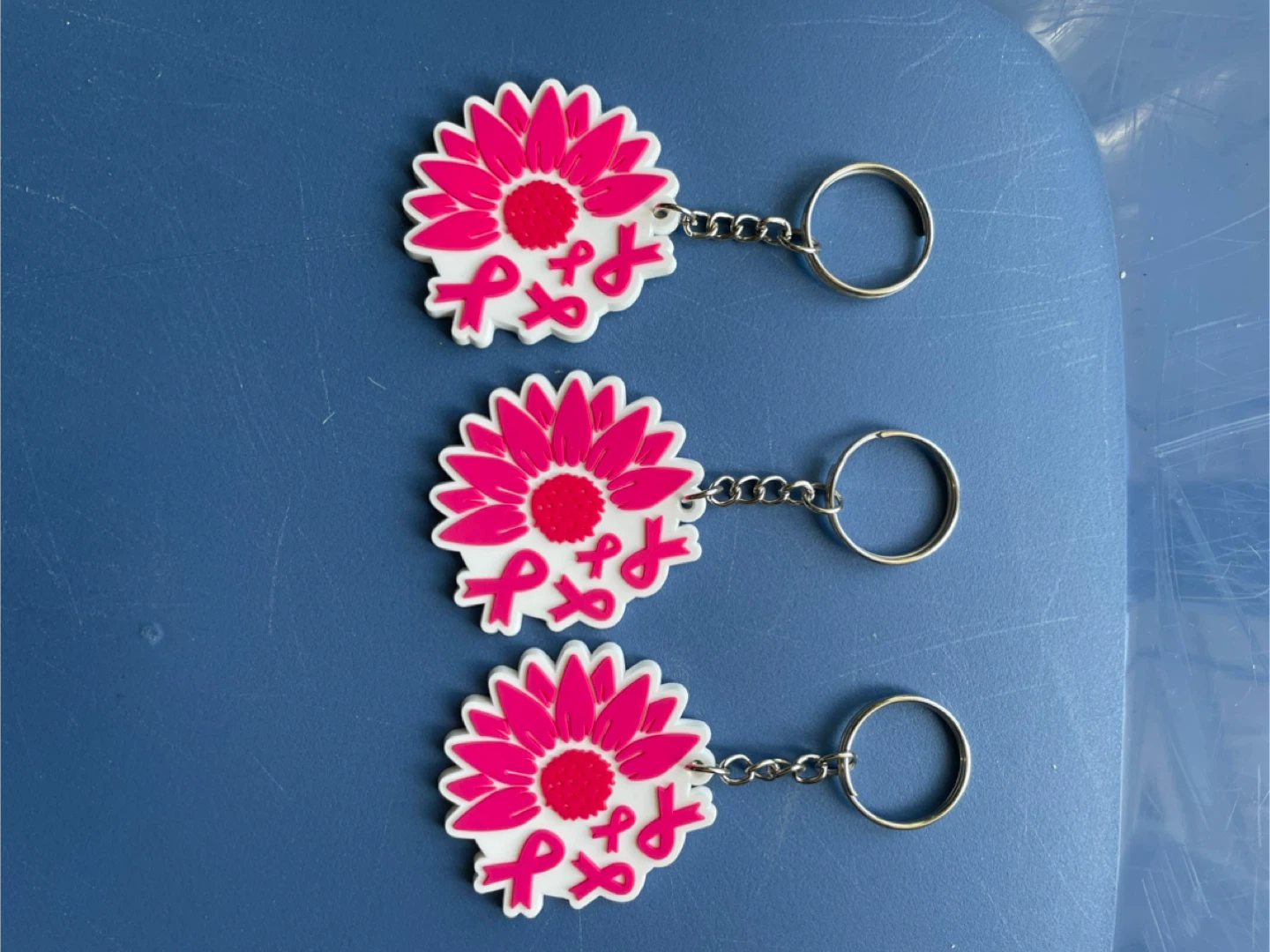 Pink Ribbon Flower Keychains
