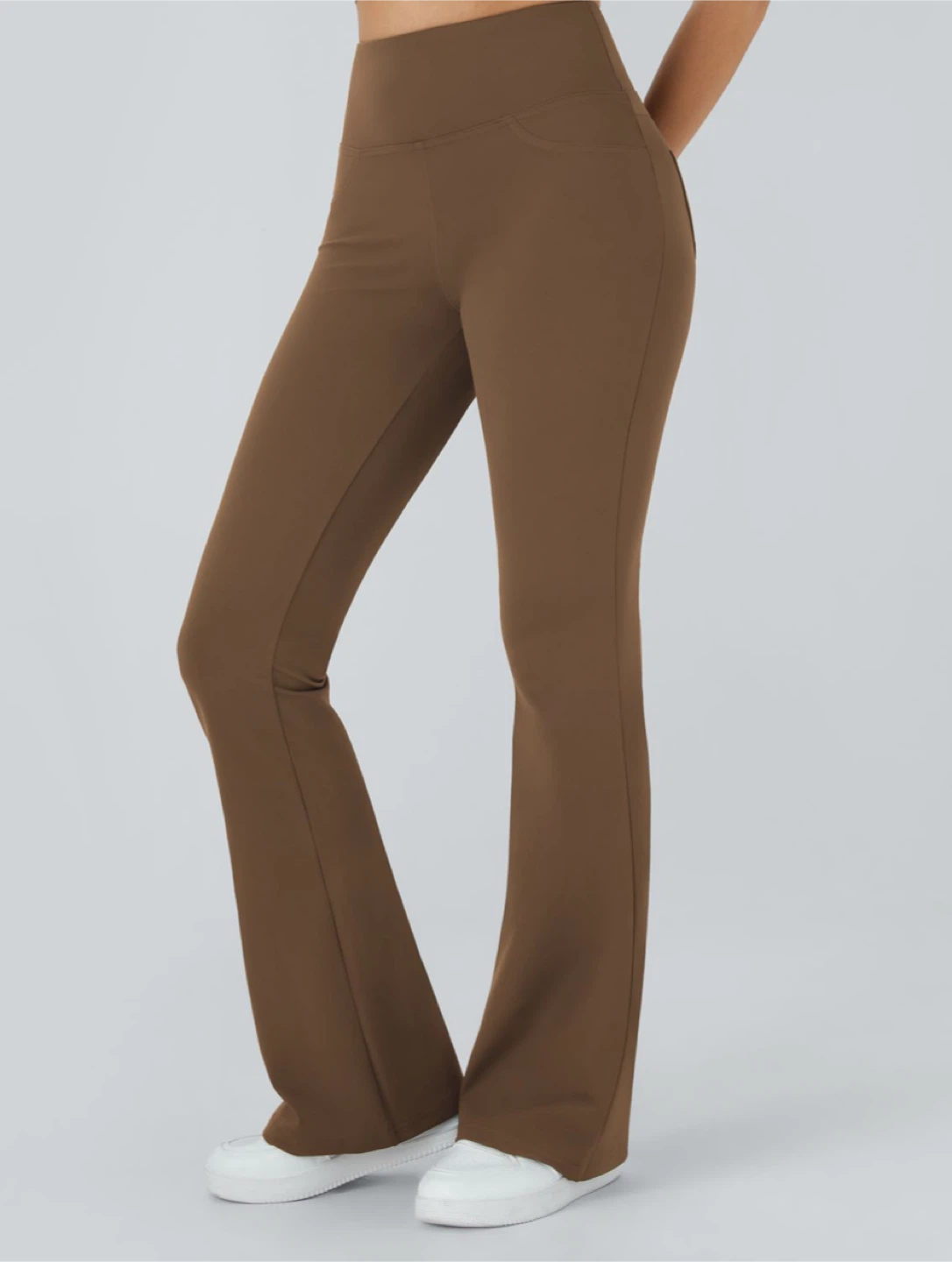 Halara High Waisted Back Pocket Flare Yoga Leggings - Sepia