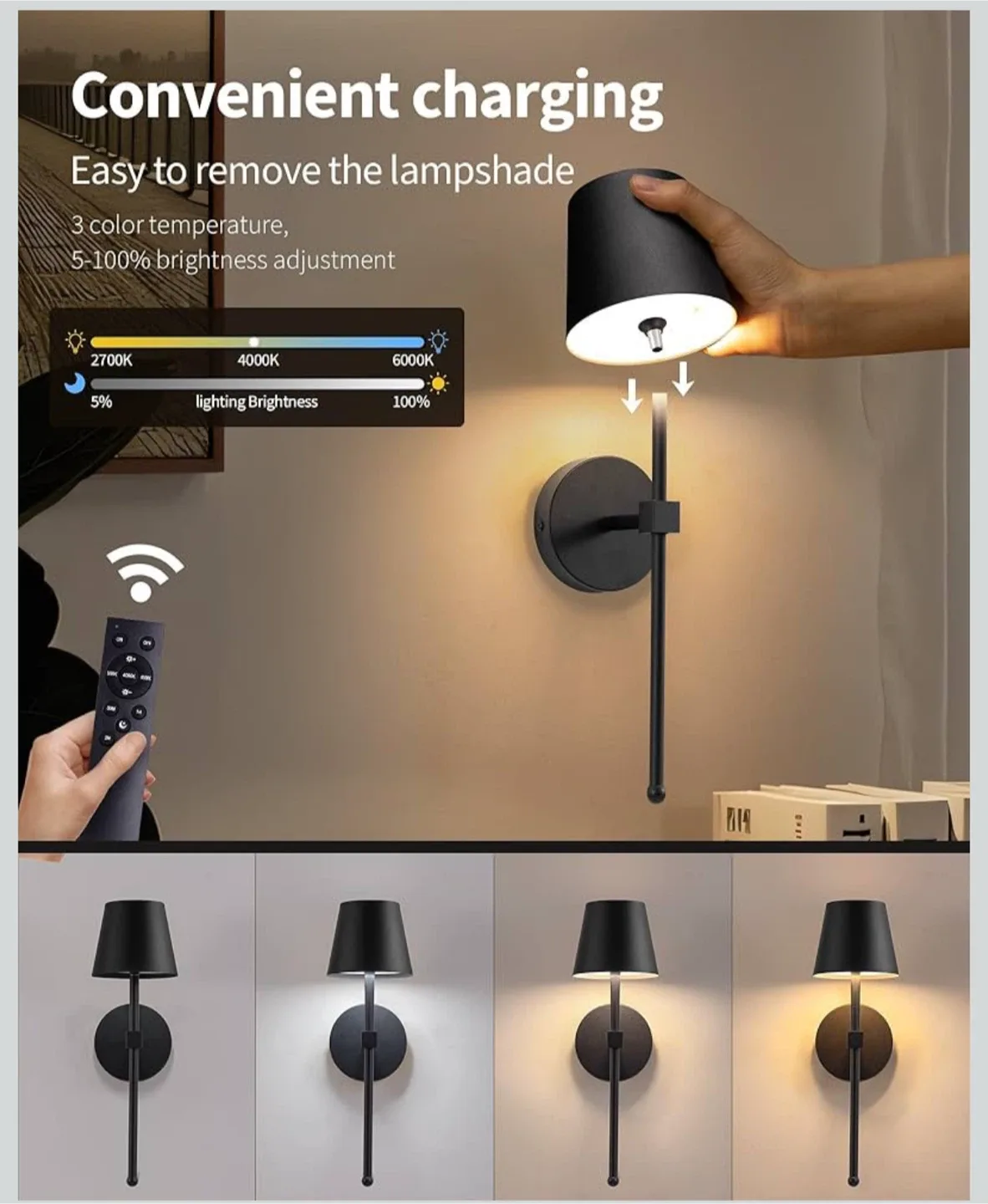 KDG set of 2 wall sconces. Rechargeable image indicator(4)