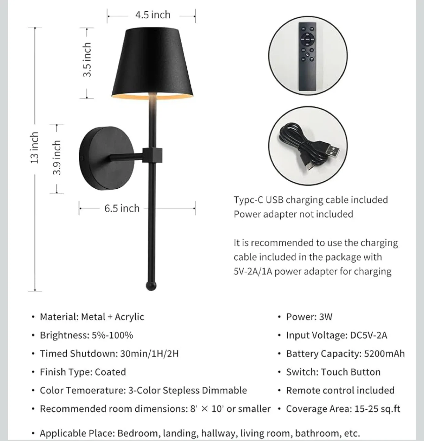 KDG set of 2 wall sconces. Rechargeable image indicator(5)