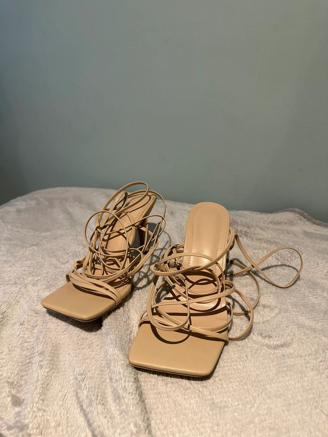 Beige Lace-Up Heels