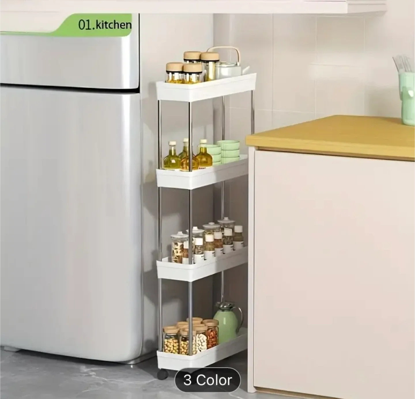 Slim Rolling Storage Cart - White image indicator(2)