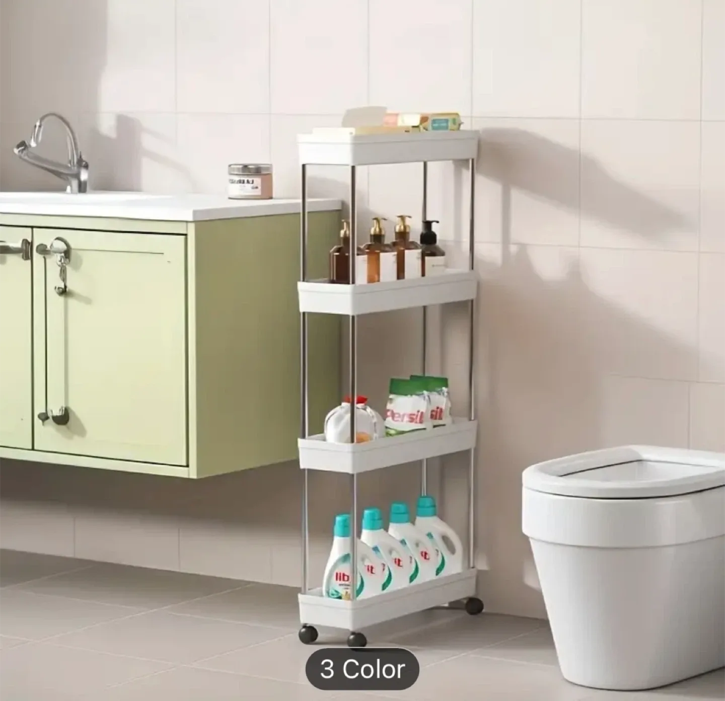 Slim Rolling Storage Cart - White image indicator(3)