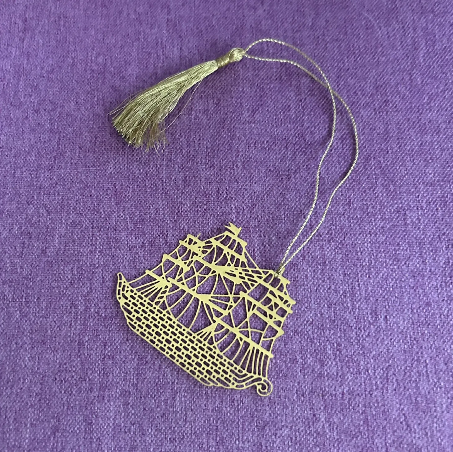 Gold Ship Metal Bookmark with Tassel thumbnail