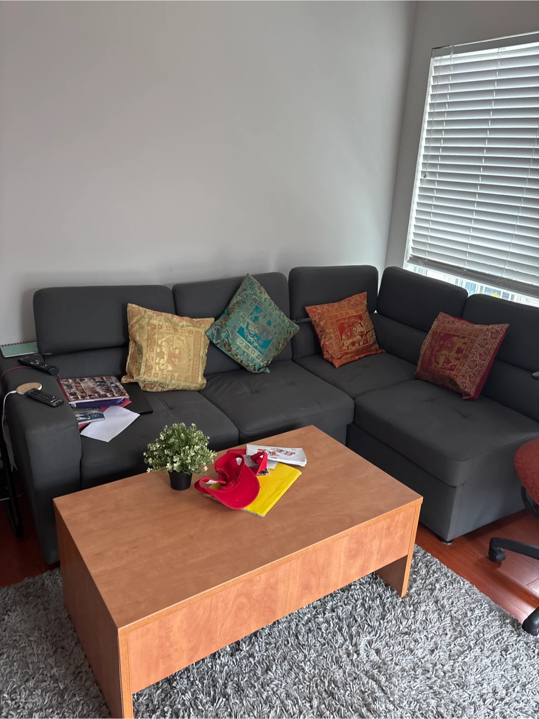 Grey sofa  bed  with  storage Ottoman