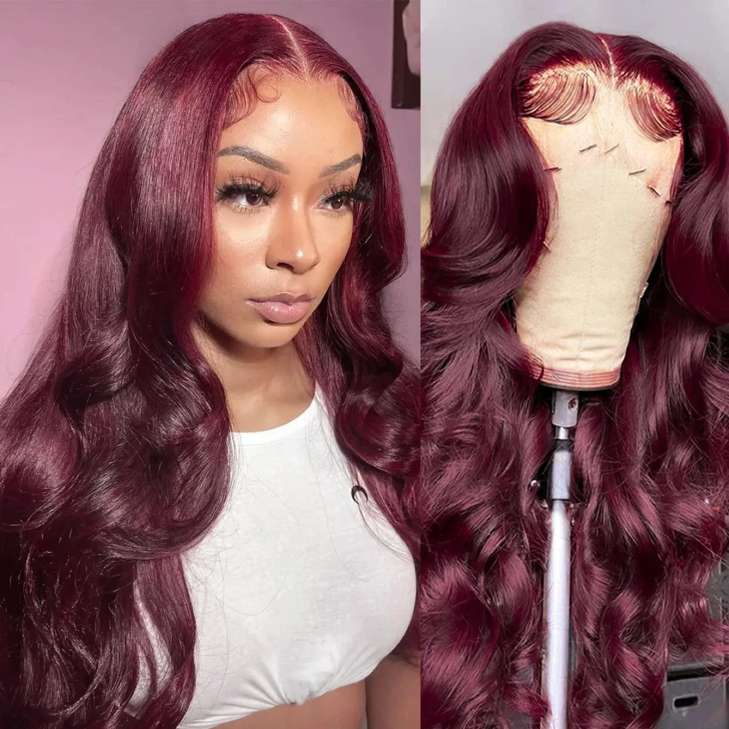 Burgundy Lace Front Human hair Wig - 26 inch thumbnail