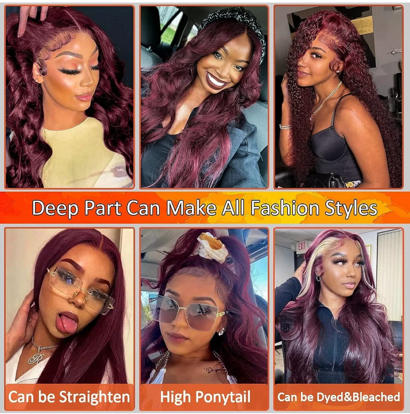 Burgundy Lace Front Human hair Wig - 26 inch image indicator(3)