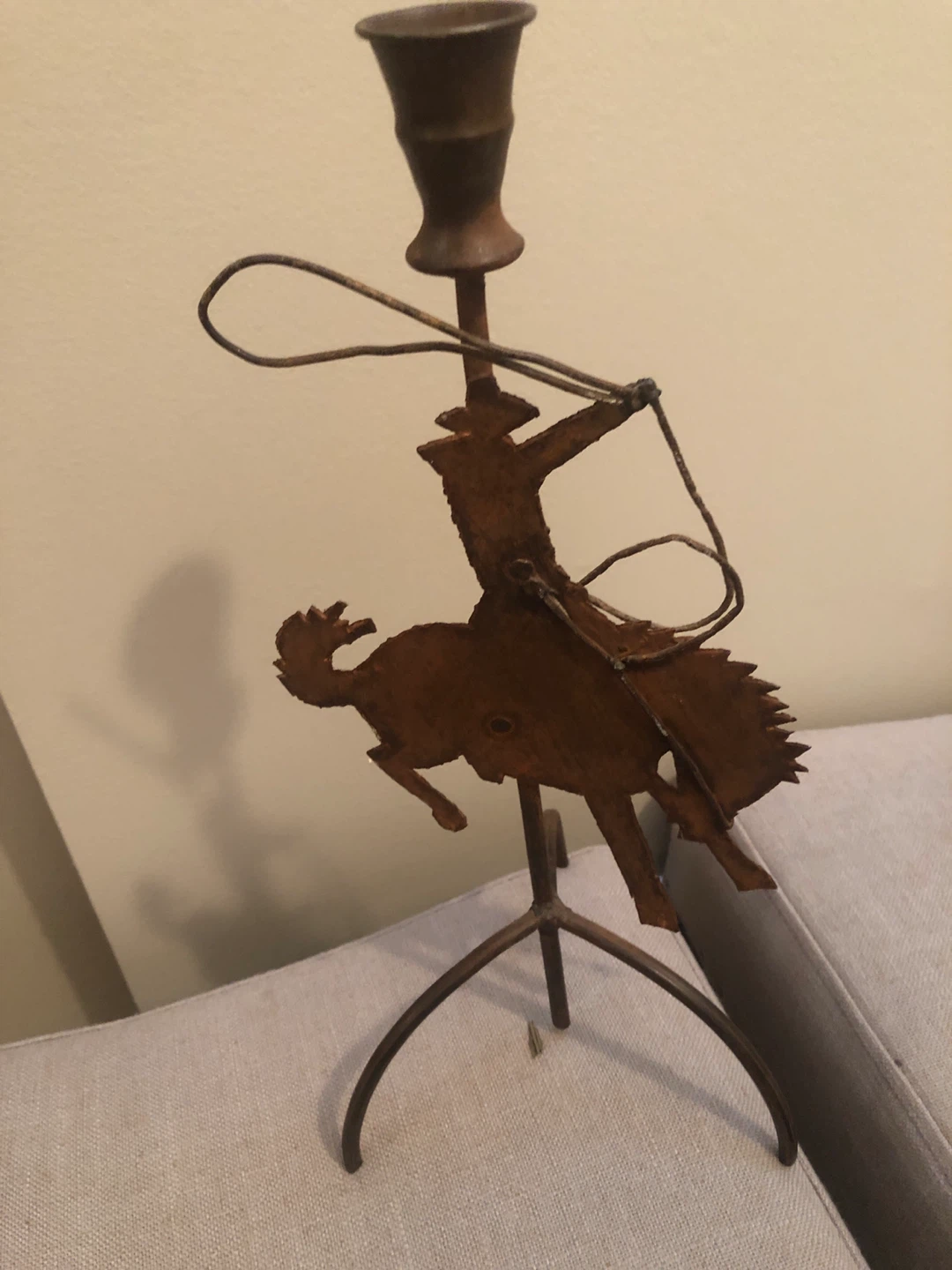 Rustic Metal Cowboy Candlestick Holder
