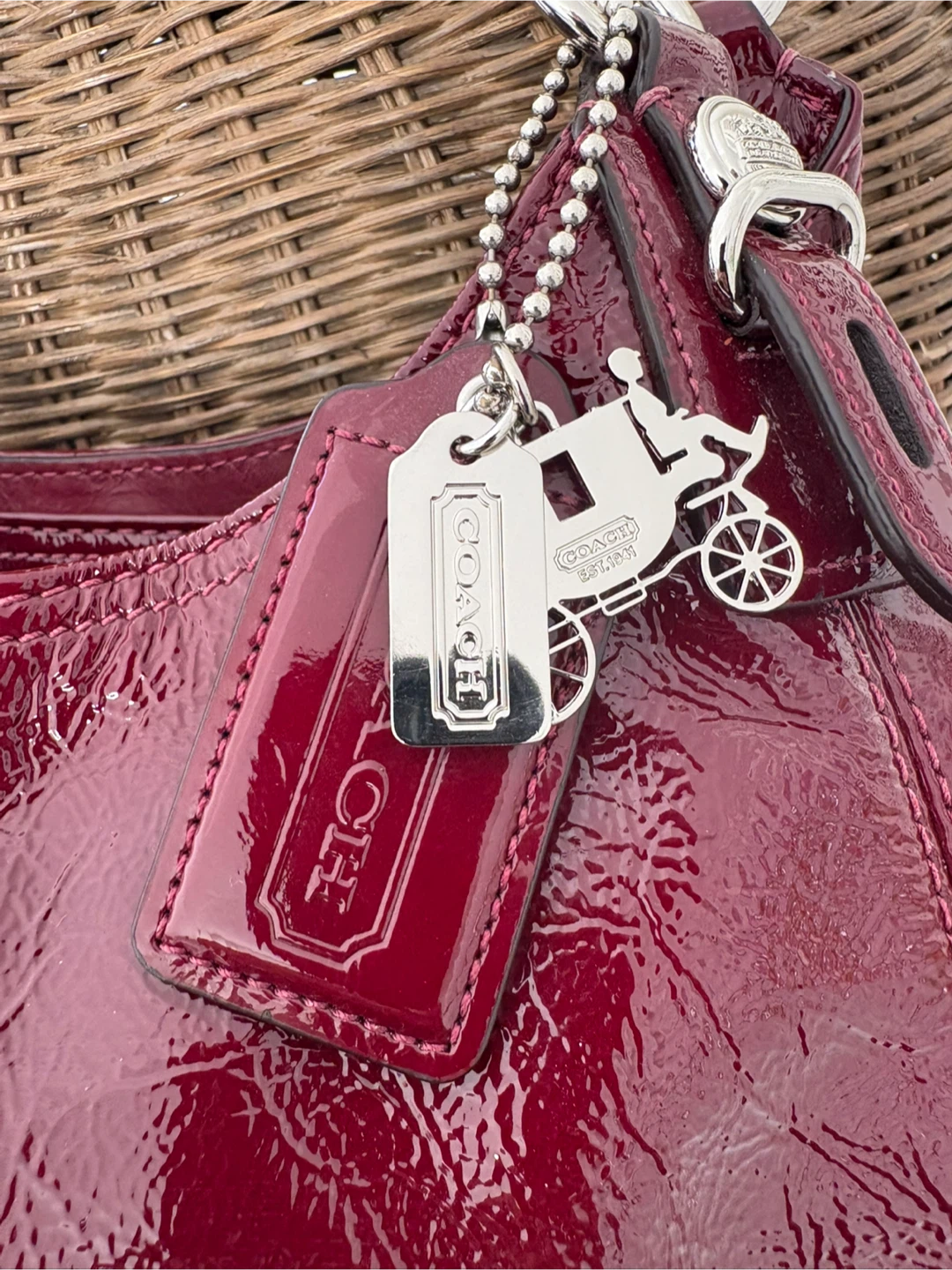 COACH MIA F1073-15734 Blood Red Patent Leather Shoulder Bag - photo 3