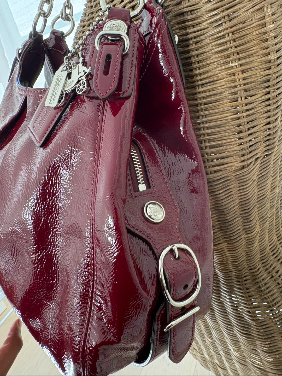 COACH MIA F1073-15734 Blood Red Patent Leather Shoulder Bag - photo 5