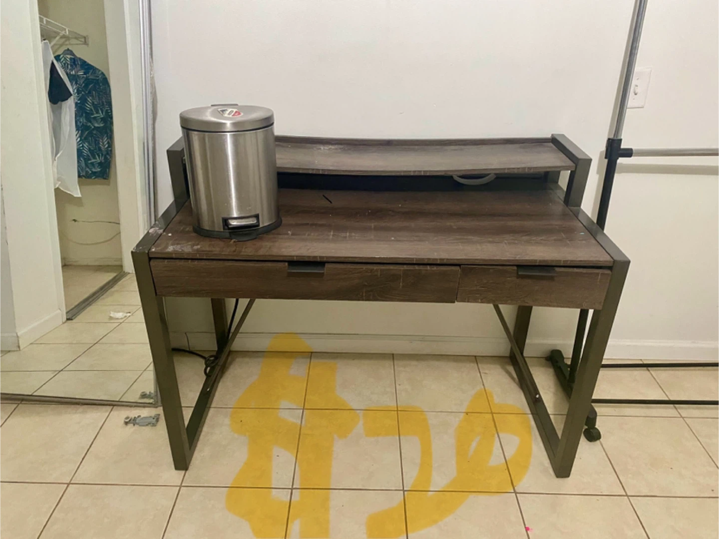 Brown Wood Desk with Metal Frame