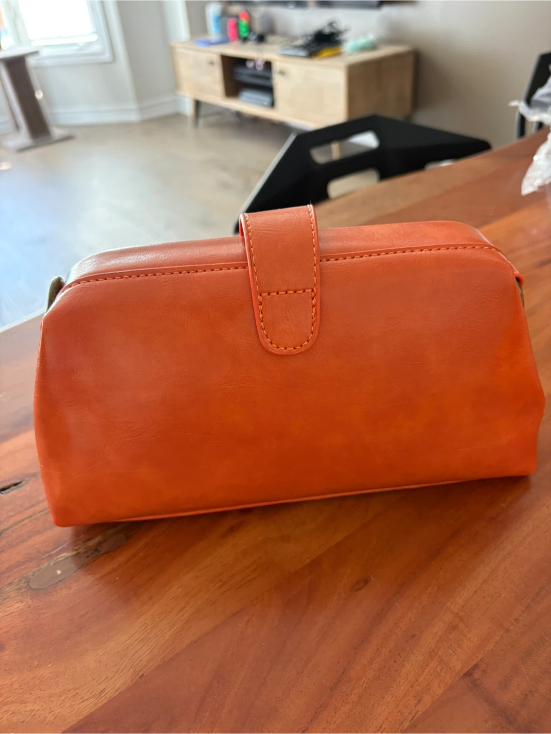 Orange Leather Handbag with Shoulder Strap - photo 5