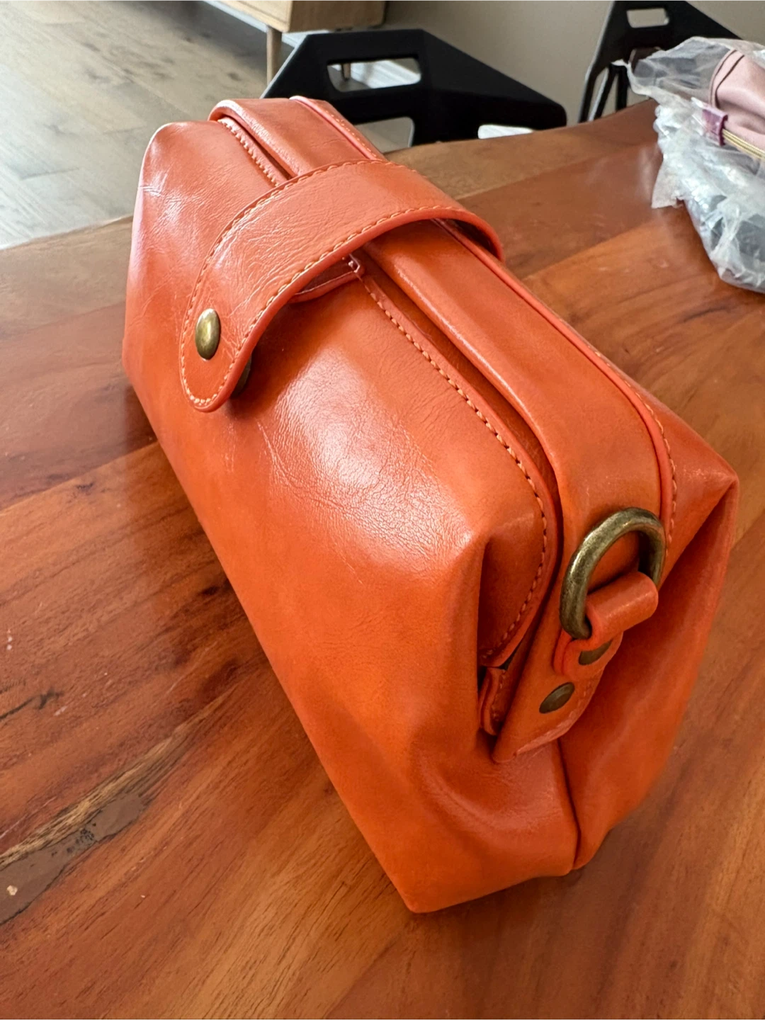 Orange Leather Handbag with Shoulder Strap - photo 4