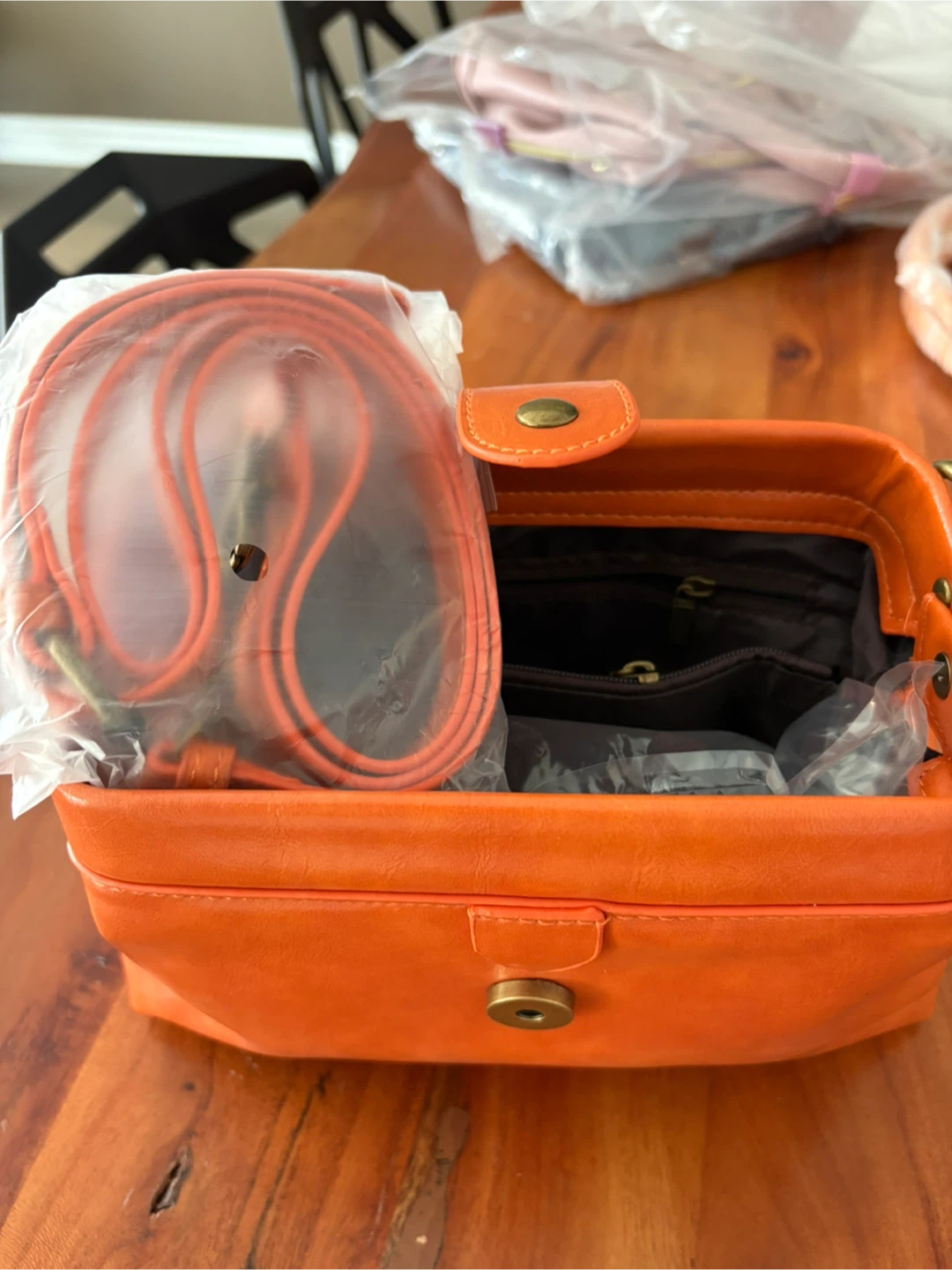 Orange Leather Handbag with Shoulder Strap - photo 2