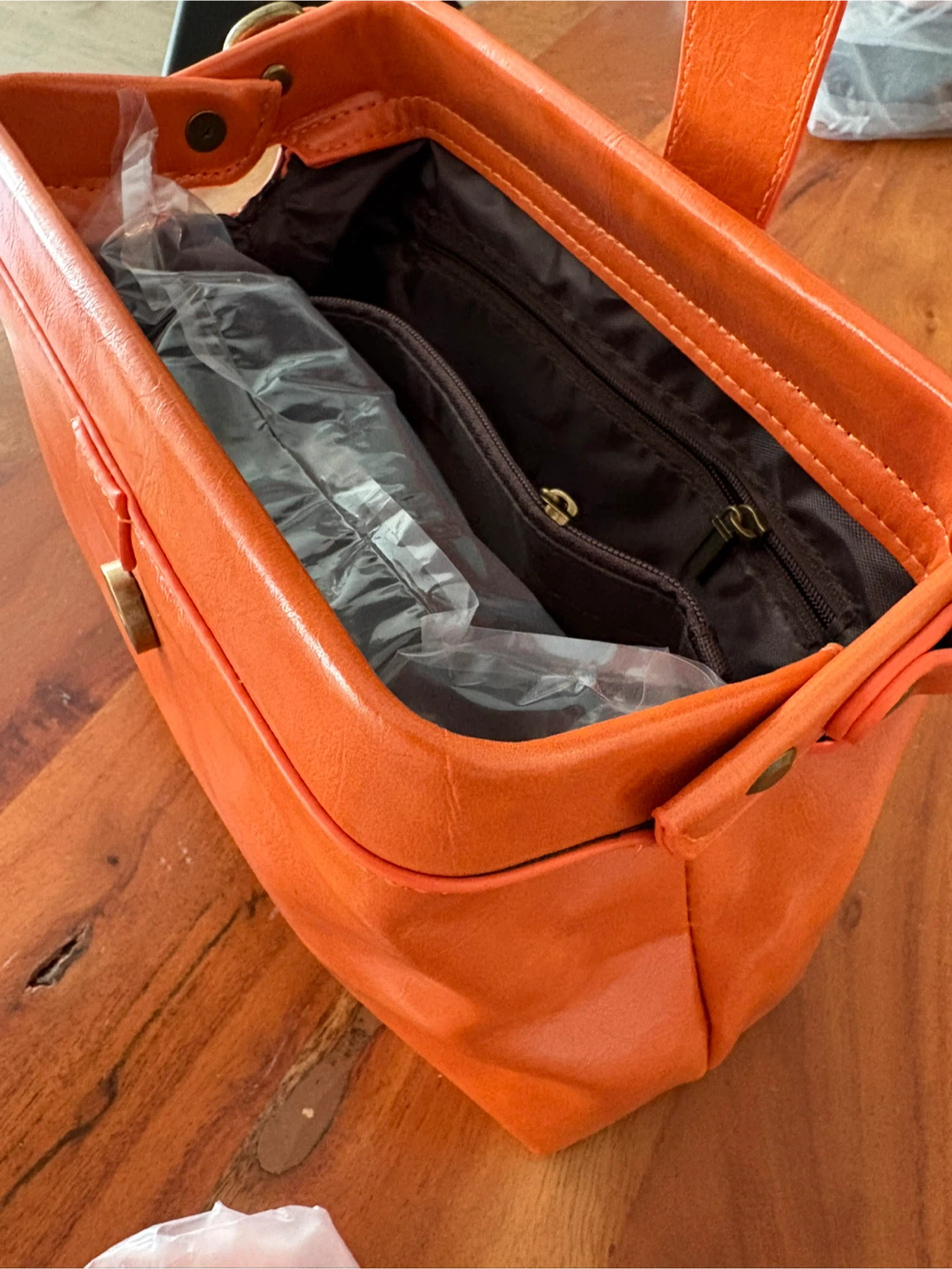 Orange Leather Handbag with Shoulder Strap - photo 3