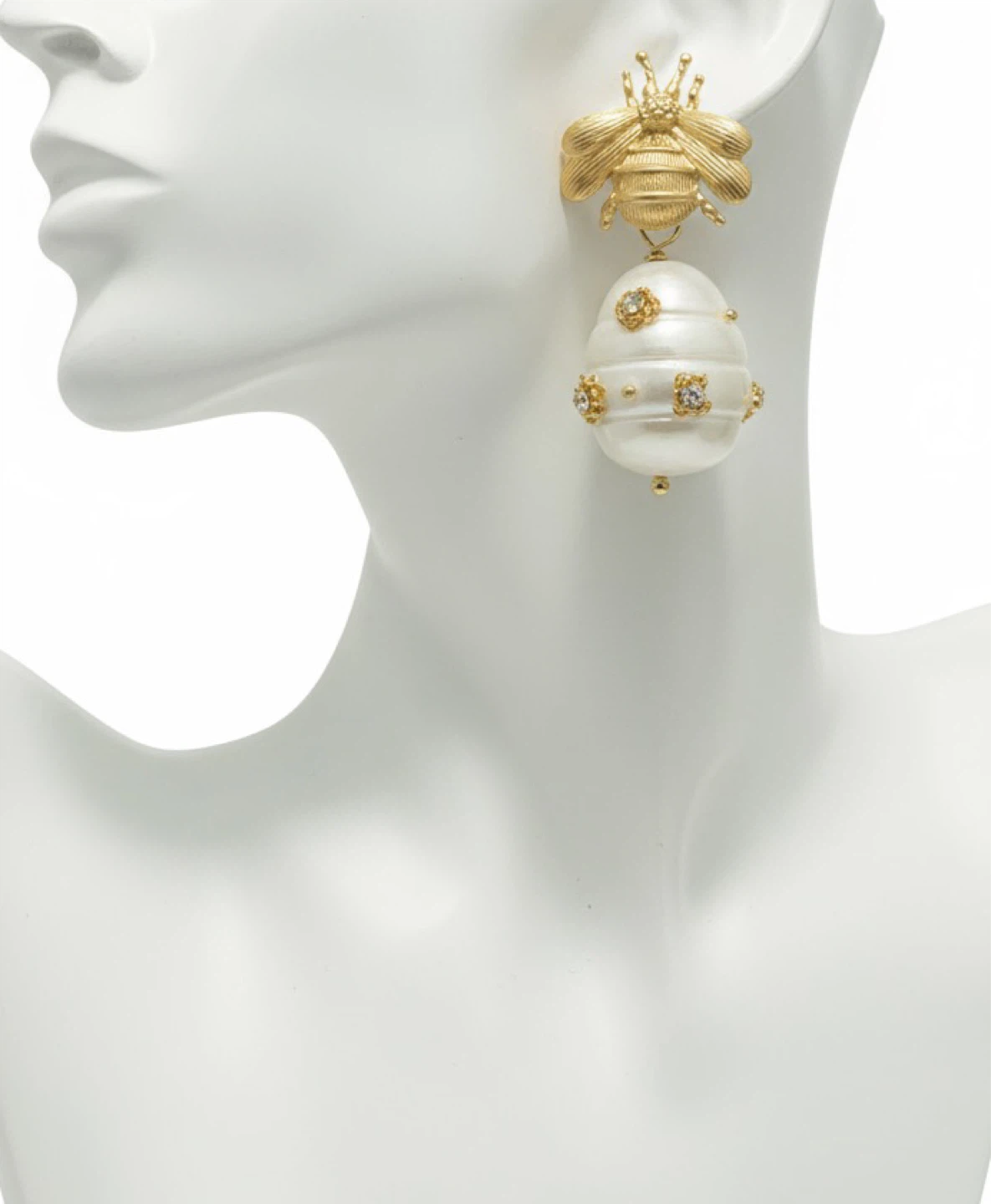 NEW 🧡 Gold Bee Pearl Drop Earrings 🐝 (Matte Gold Brushed Gold) - photo 2