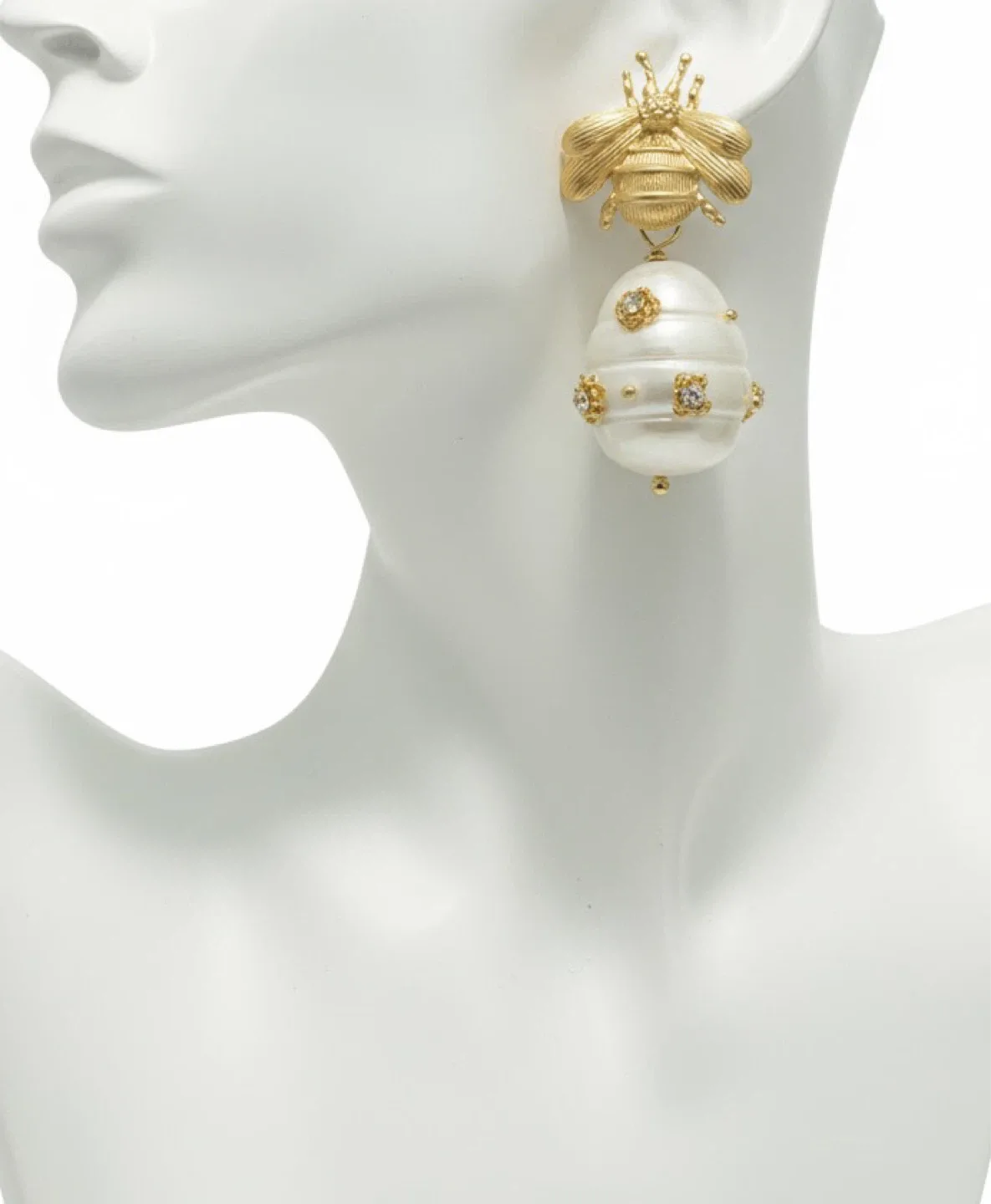 NEW 🧡 Gold Bee Pearl Drop Earrings 🐝 (Matte Gold Brushed Gold) image indicator(2)