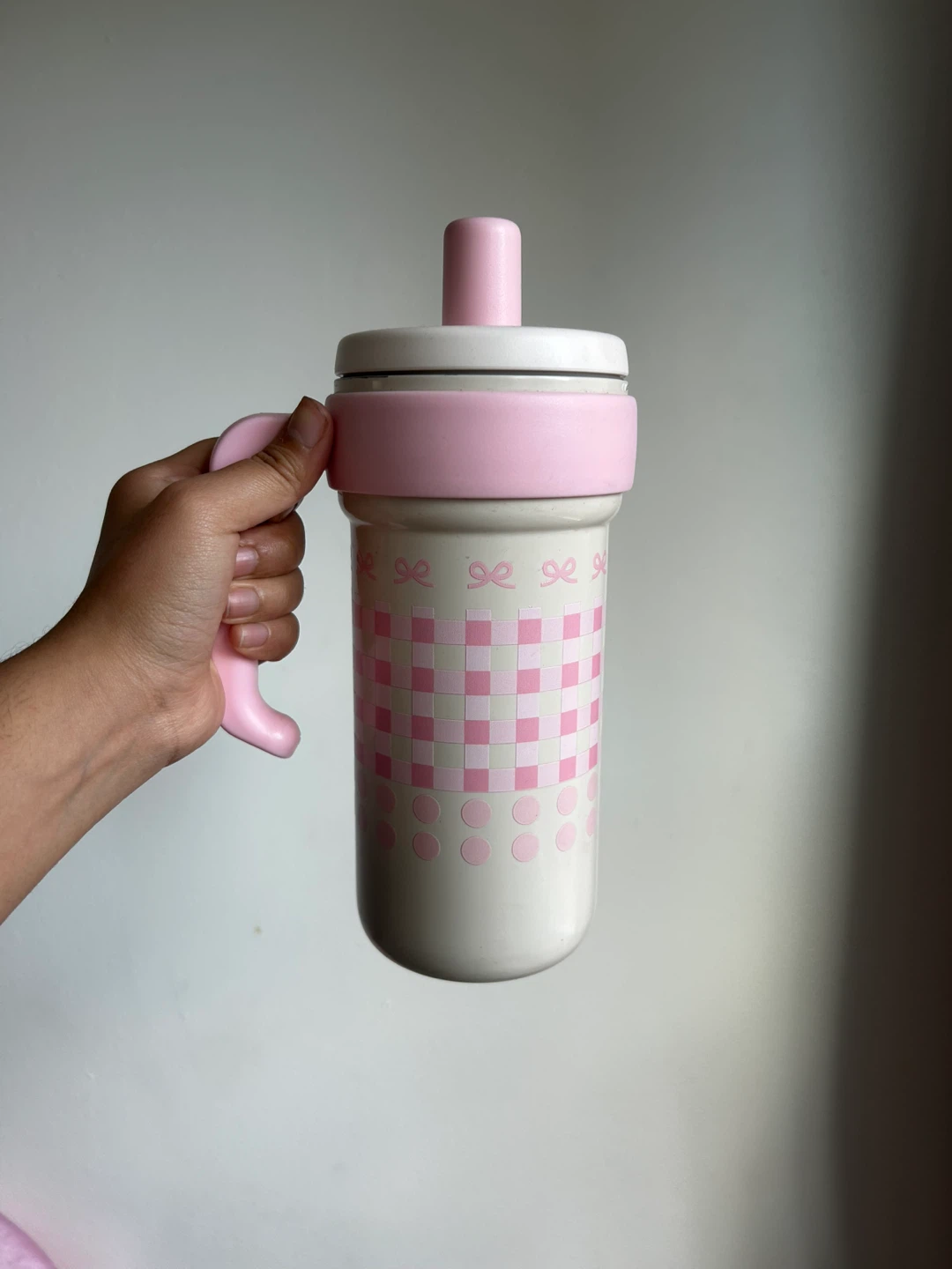 Pink & White Sippy Cup with Handle