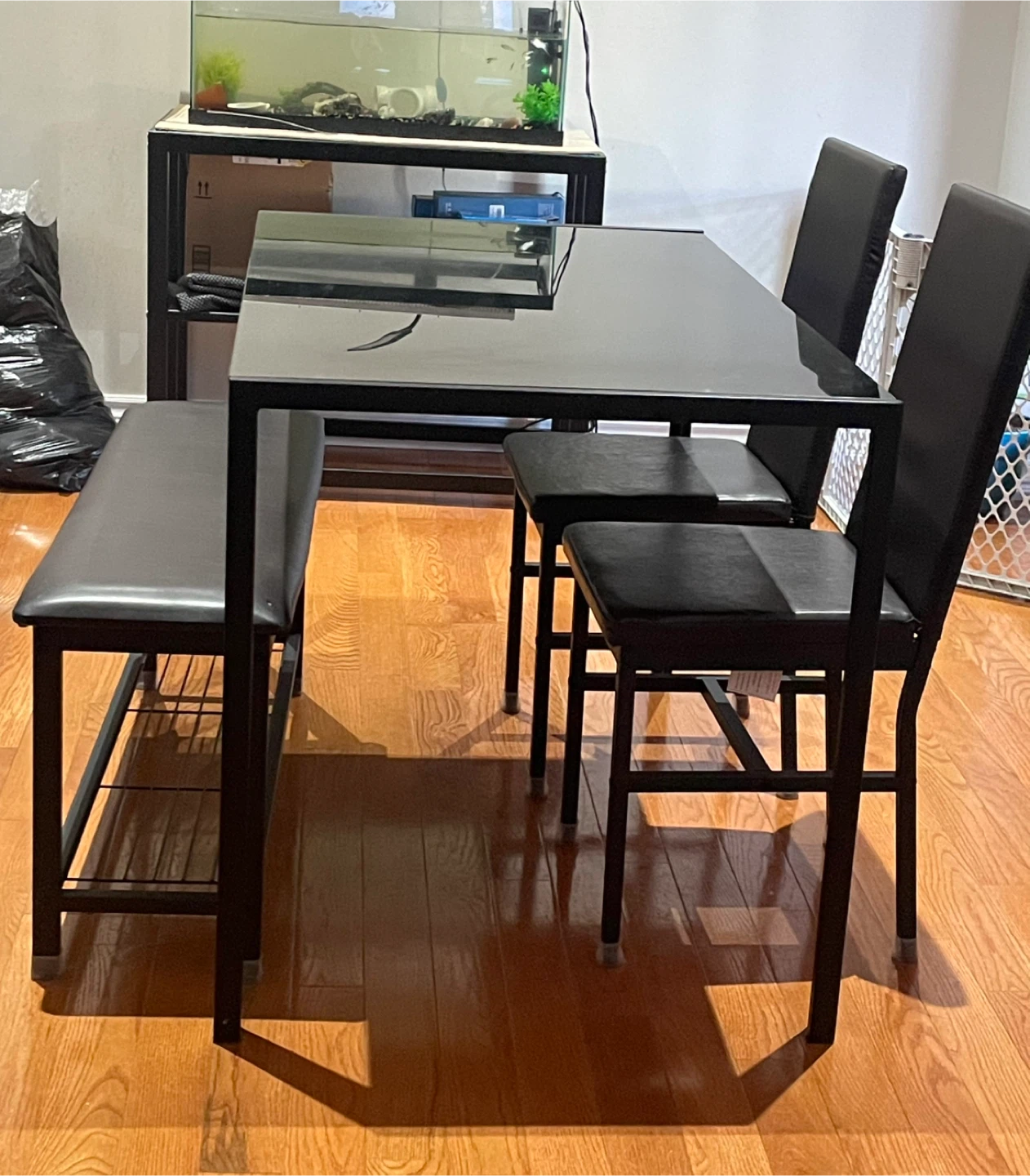 Black Dining Table Set with 2 Chairs and Bench