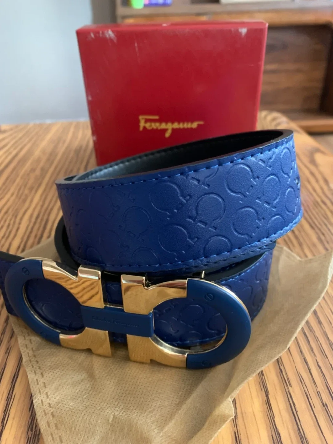 Salvatore Ferragamo Blue Leather Belt