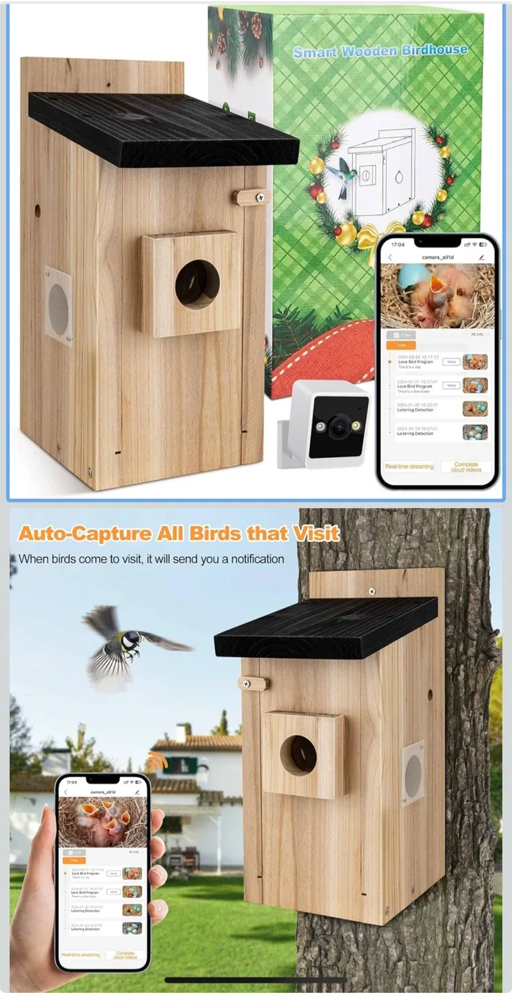 New Smart Wooden Birdhouse with Camera image indicator(3)