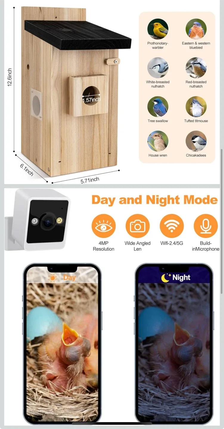 New Smart Wooden Birdhouse with Camera image indicator(2)